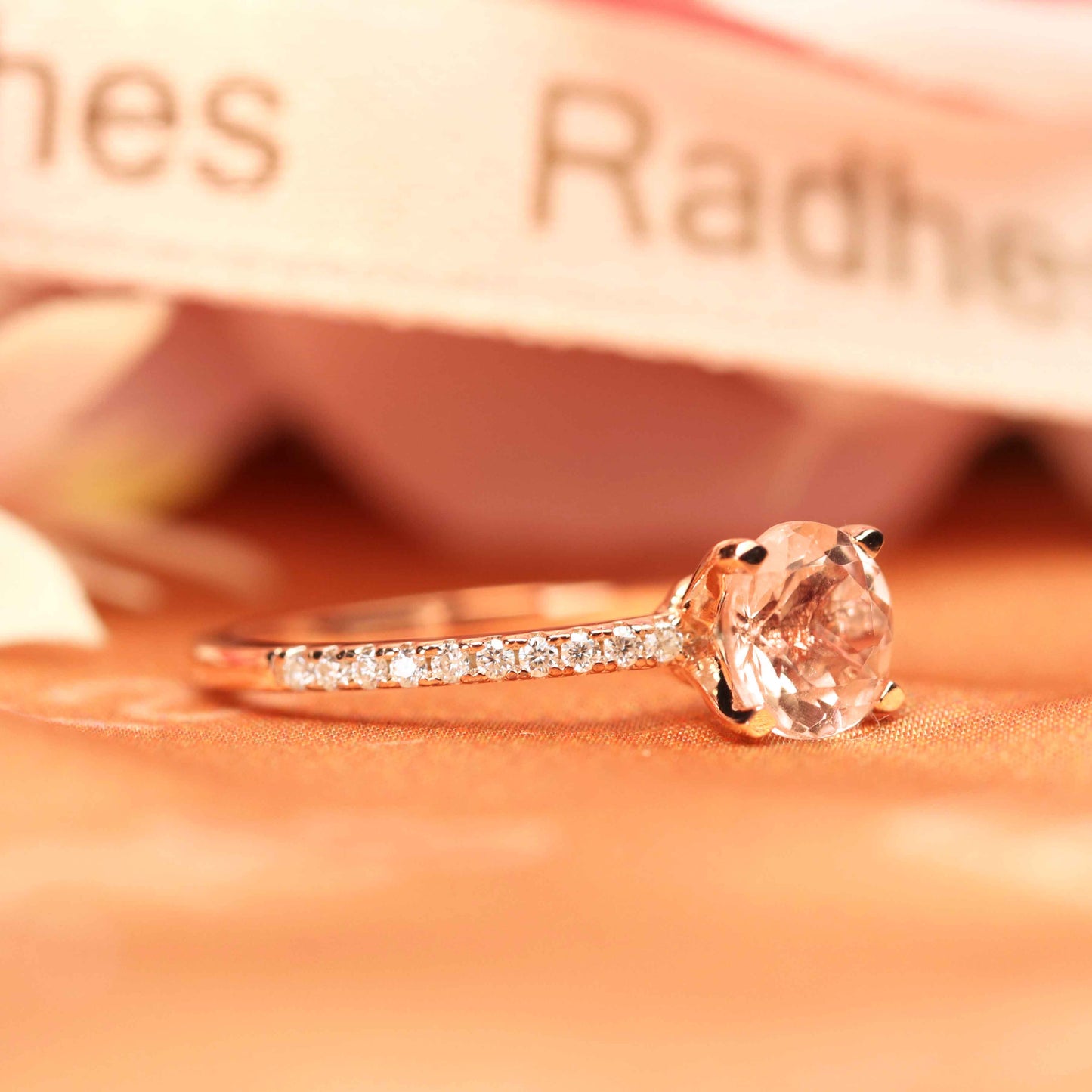 Classic 1.25 carat Round peach pink Morganite Engagement Ring in Rose Gold