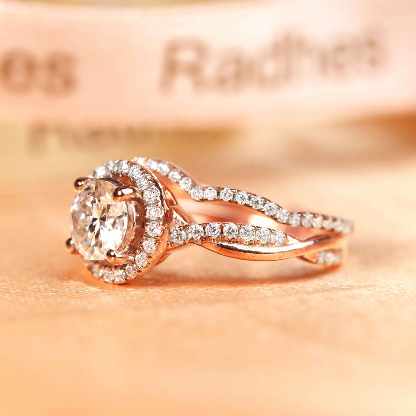 Bestselling vintage 1.6 carat Round cut Moissanite milgrain Wedding Ring Set in Rose Gold
