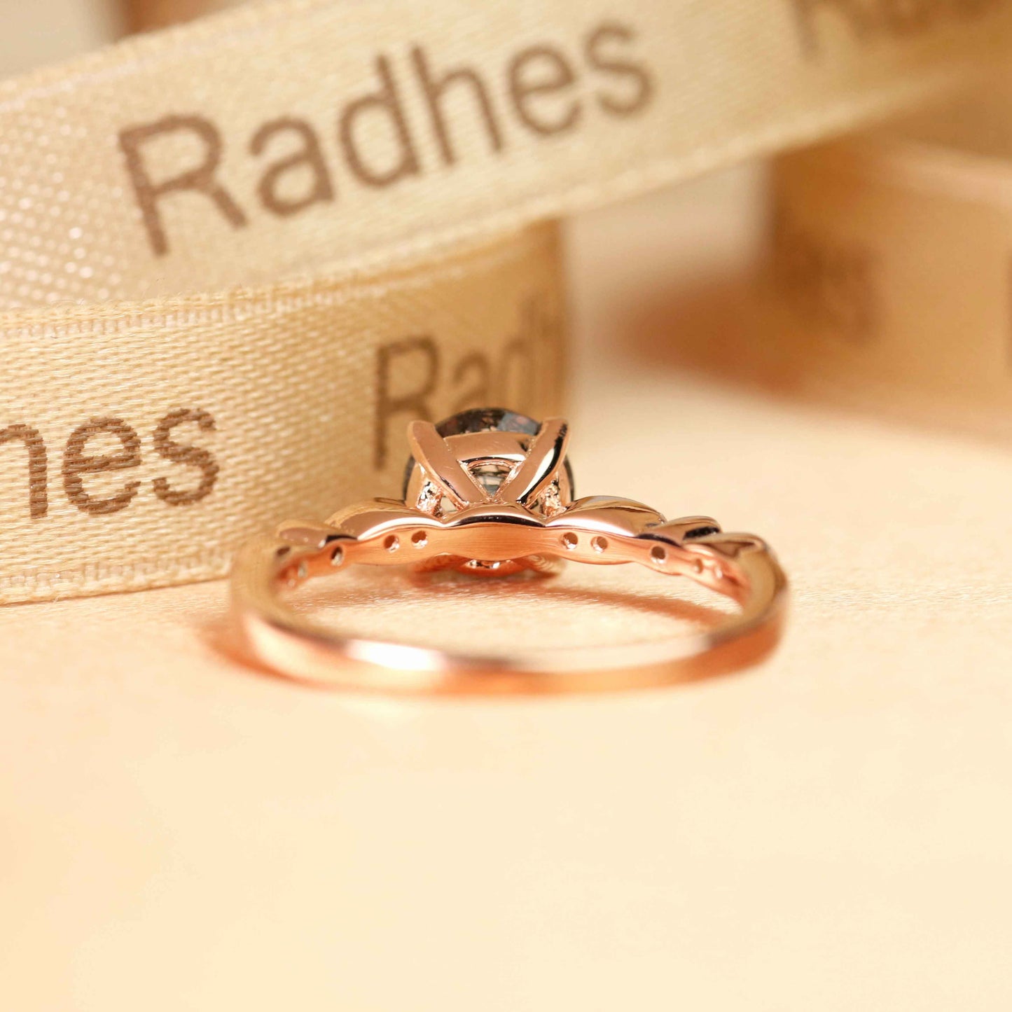 1.25 carat Round Cut Rutilated Quartz and Diamond Milgrain Solitaire Engagement Ring in Rose Gold