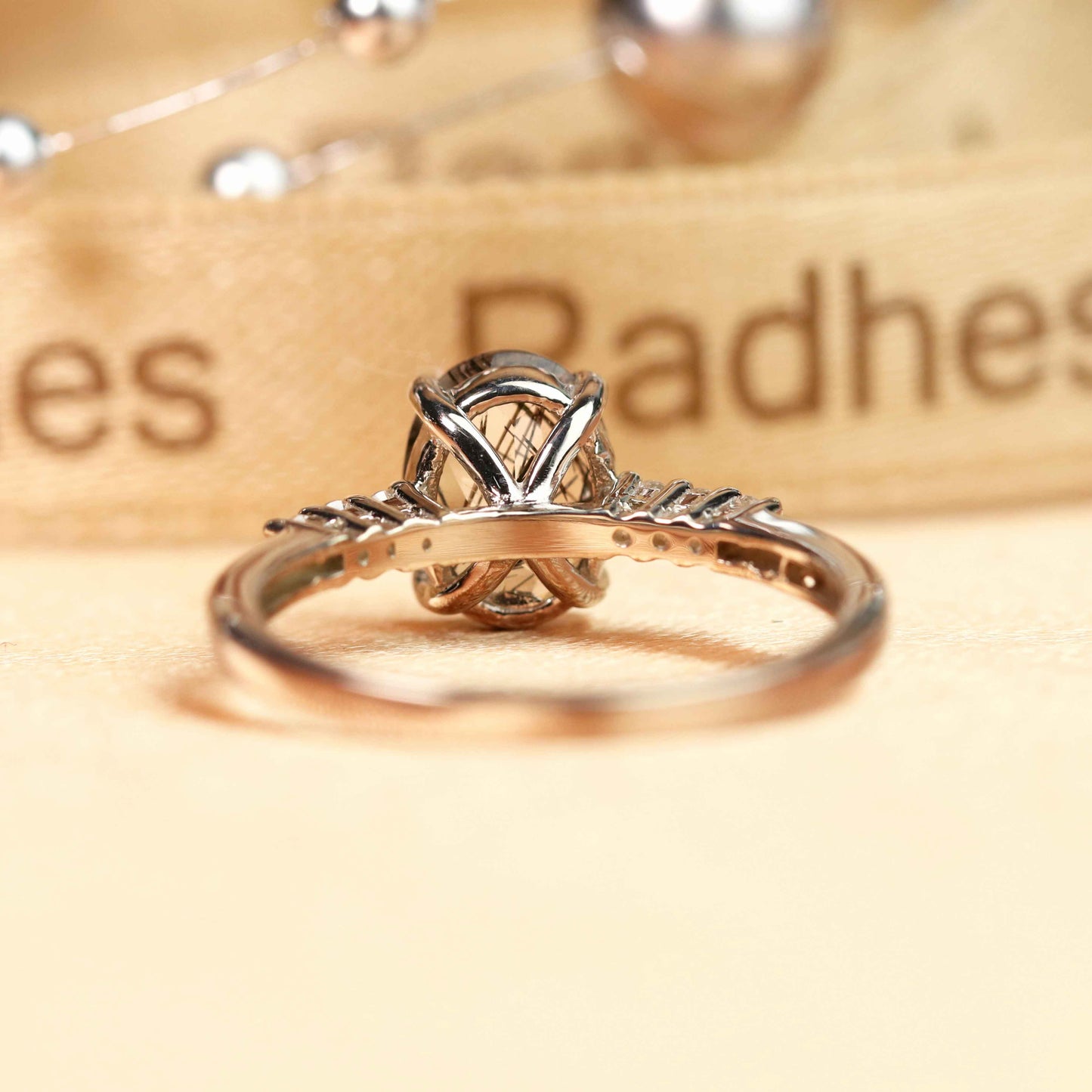 Classic 7 Stone 1.1 carat Oval Shaped Rutilated Quartz and Diamond Accent Bridal Ring For Women in White Gold