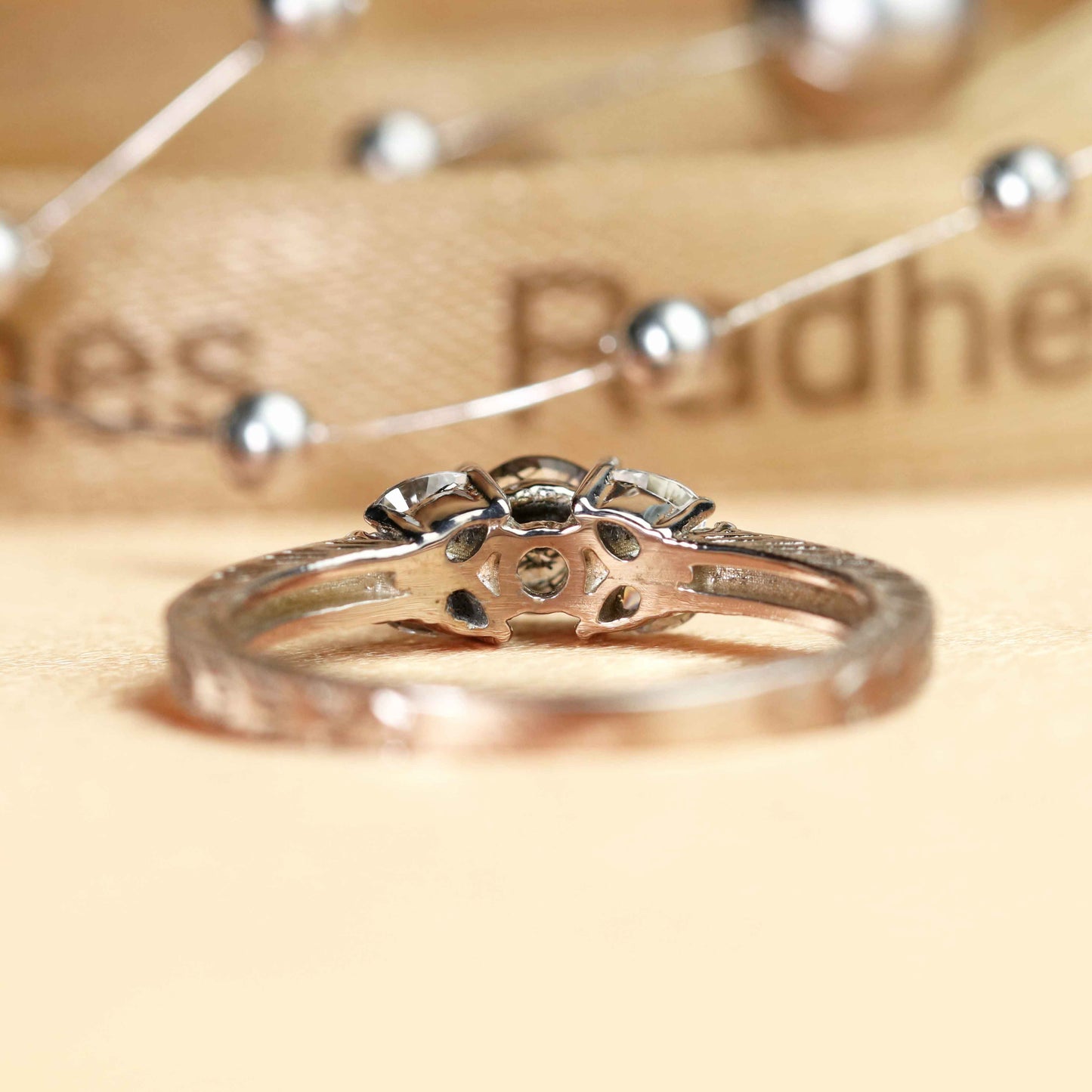 Leaf Design 1.25 carat Round Cut Rutilated Quartz and Diamond Semi-pave Milgrain Ring in White Gold