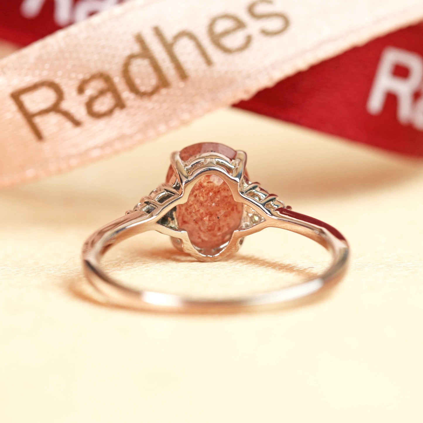 Classic 7 Stone 1.1 carat Oval Cut Red Strawberry Quartz and Diamond Plain Shank Wedding Ring in White Gold