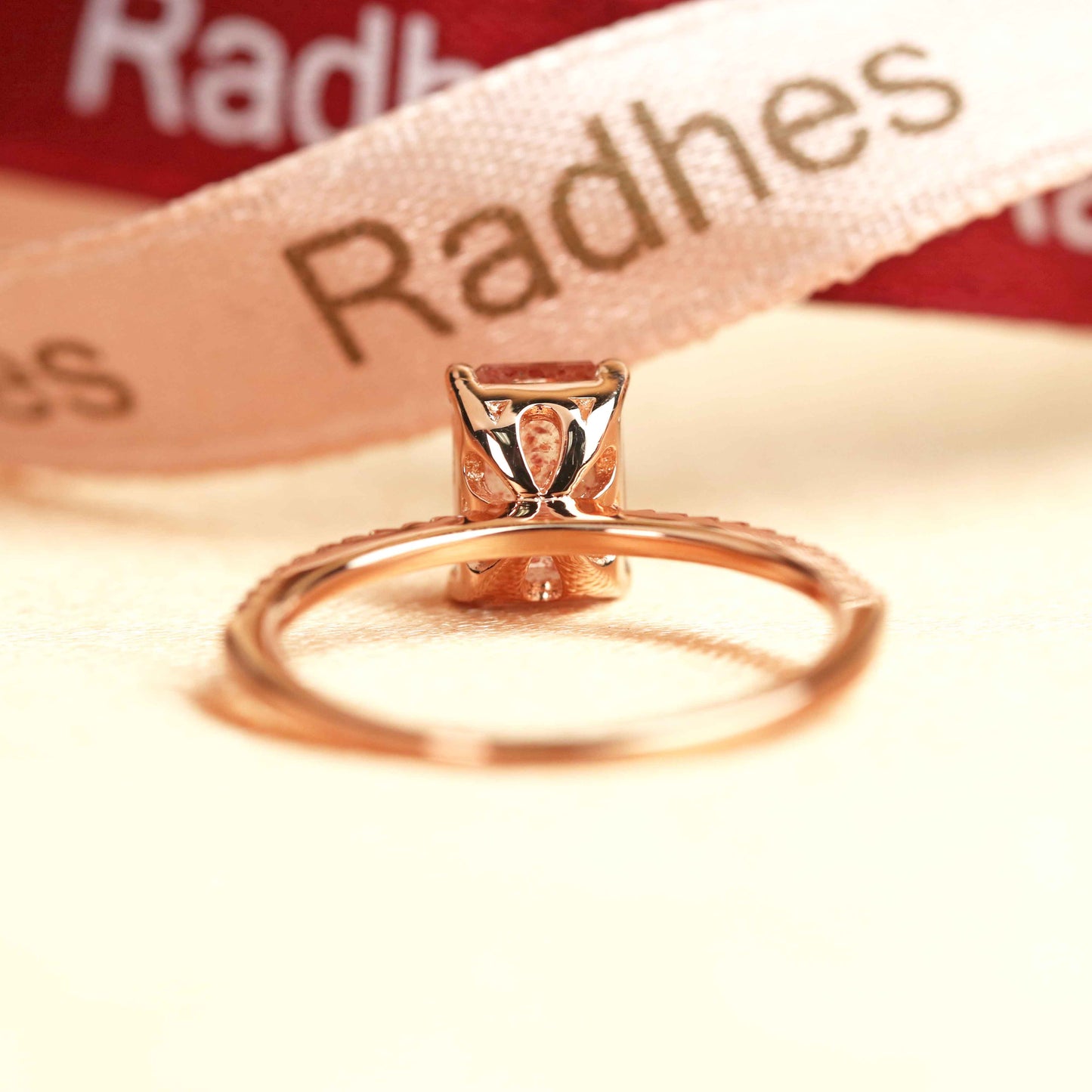 Vertical 1.15 carat Princess Cut Red Strawberry Quartz and Diamond Half-pave Solitaire Engagement Ring for Women in Rose Gold