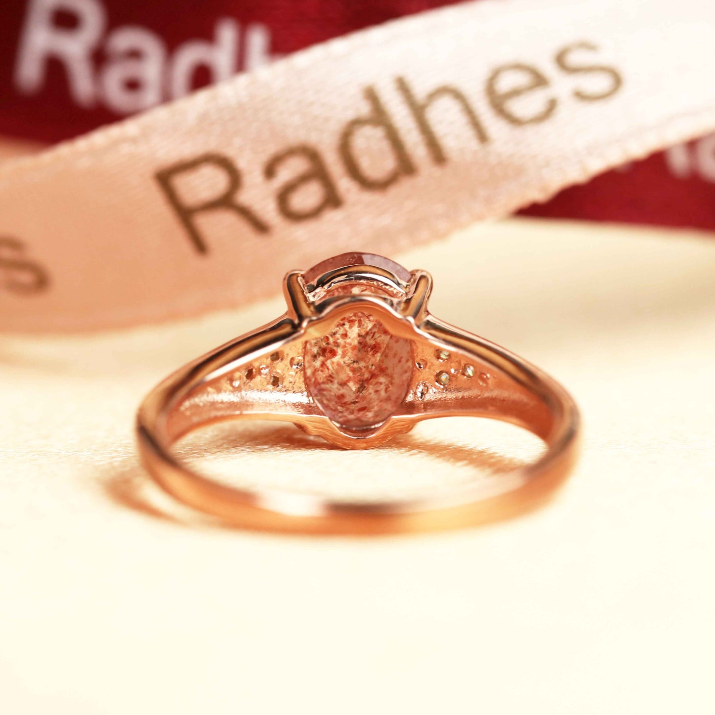 Huge 1.1 carat Oval Cut Strawberry Quartz and Diamond Accent Pave 7 Stone Bridal Ring for Women in Rose Gold