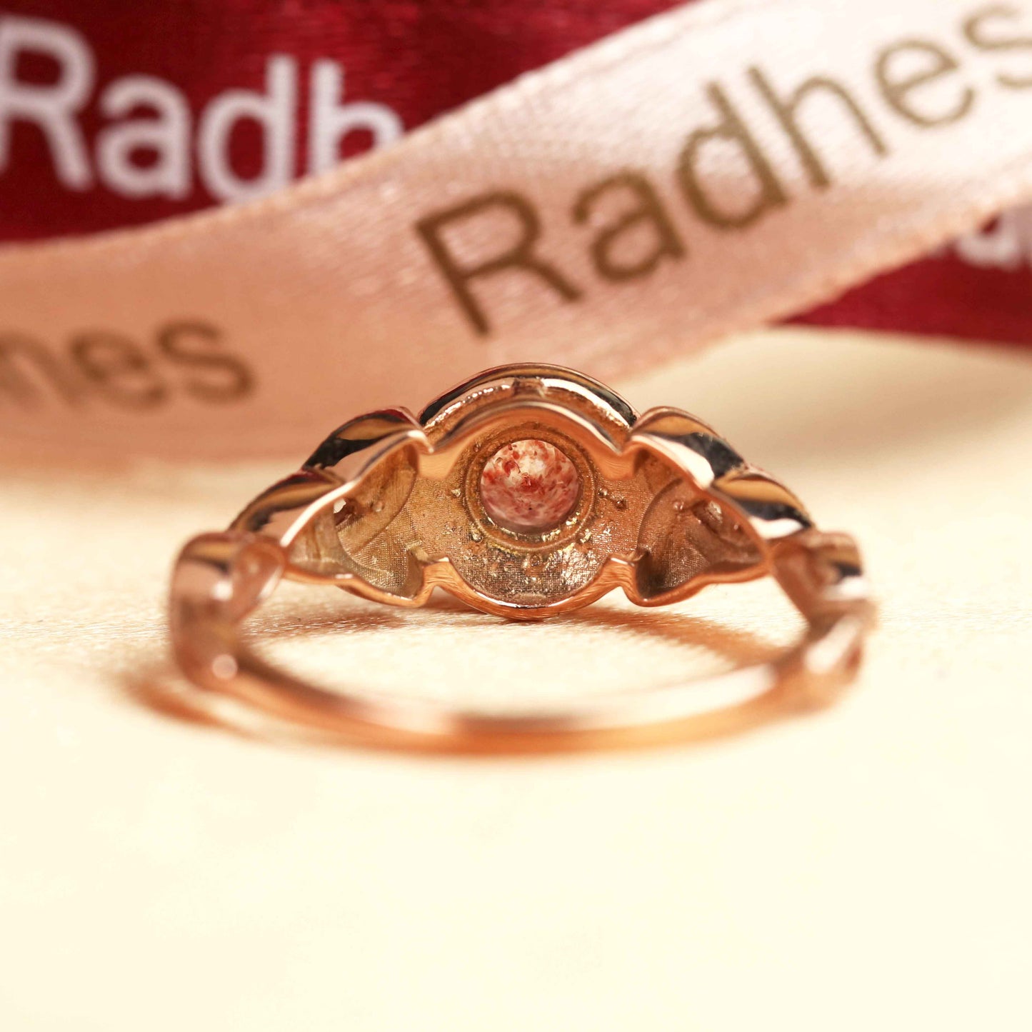 Milgrain Halo 1.25 carat Round Cut Strawberry Quartz and Diamond Trinity Twisted Shank Wedding Ring in Rose Gold