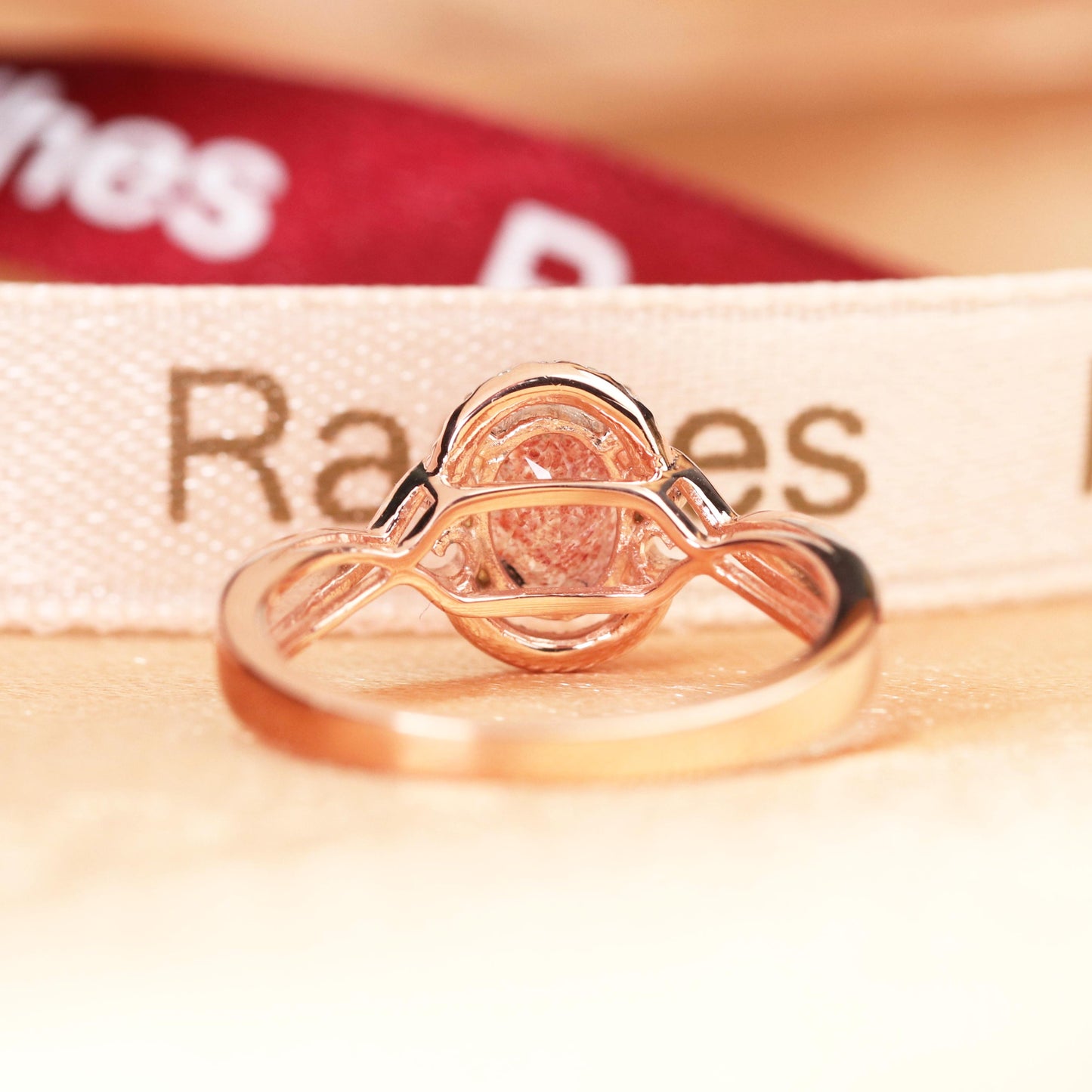 Semi-halo 1.15 carat Oval Cut Strawberry Quartz and Diamond Twisted Heart Shank Wedding Ring for Women in Rose Gold