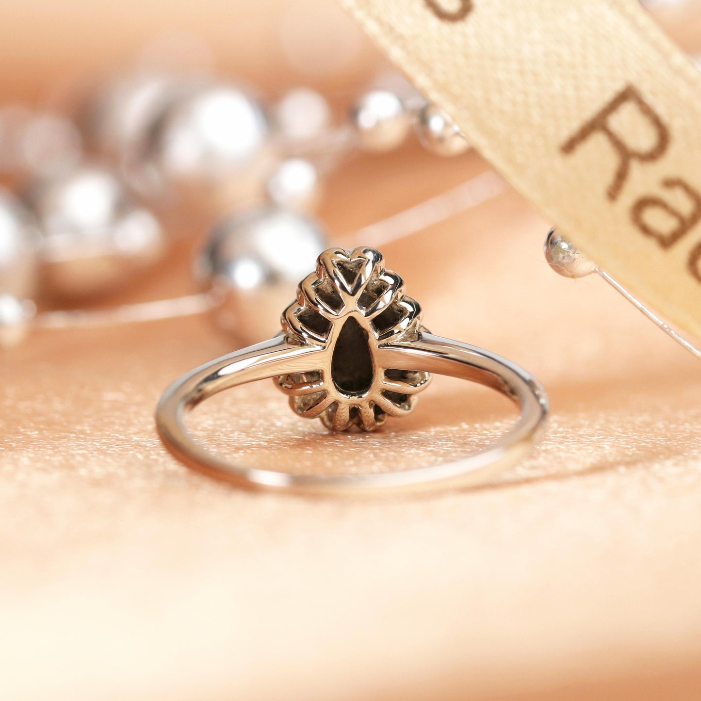 Unique Halo 1.15 carat Pear Cut Rutilated Quartz and Diamond Milgrain Plain Shank Engagement Ring in White Gold