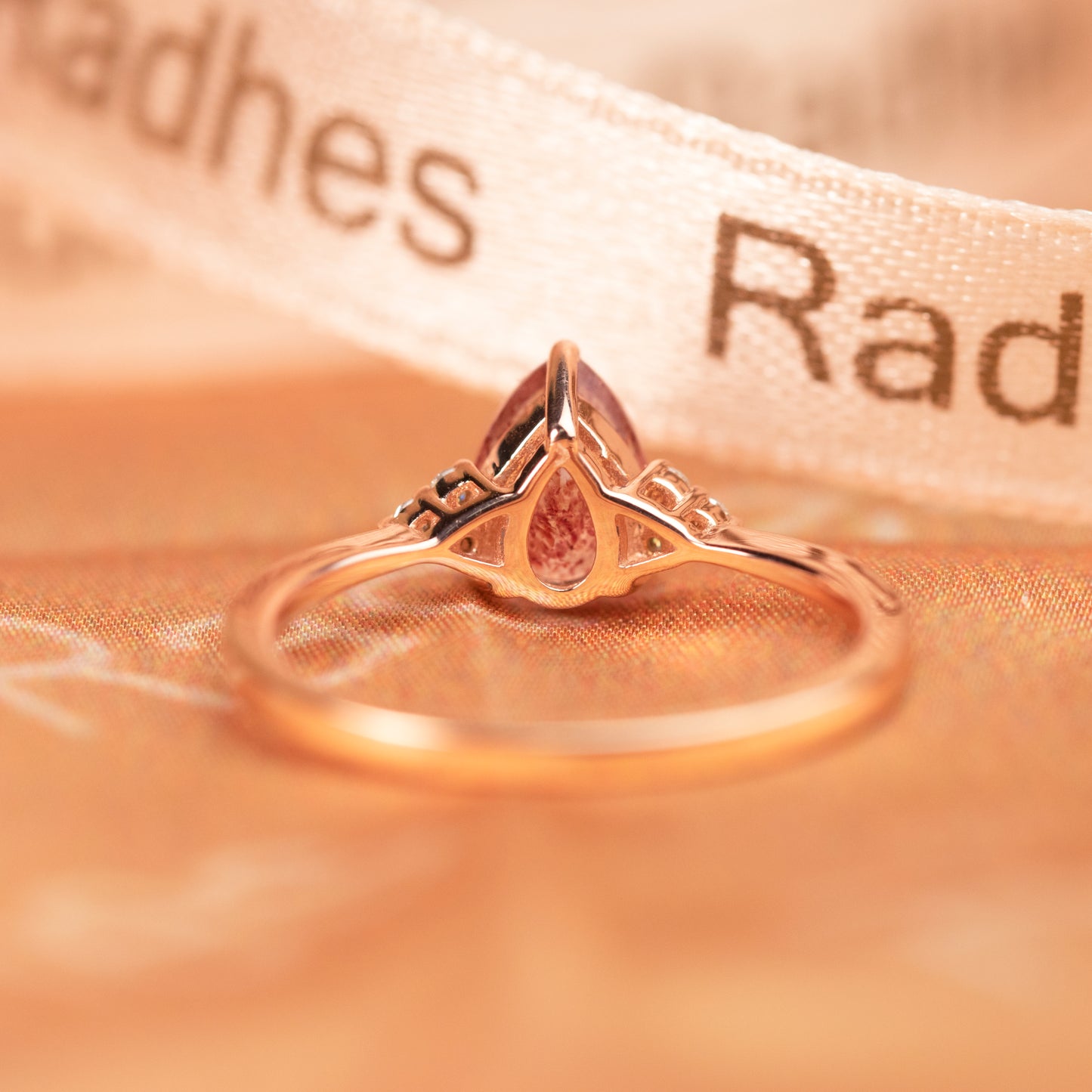 7 Stone 1.05 carat Tear Drop Cut Strawberry Quartz and Diamond Accent Plain Shank Wedding Ring in Rose Gold