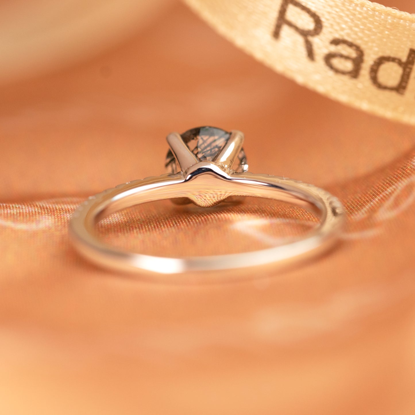 4 Prong 1.25 carat Round Cut Rutilated Quartz and Diamond Half-pave Solitaire Ring in White Gold