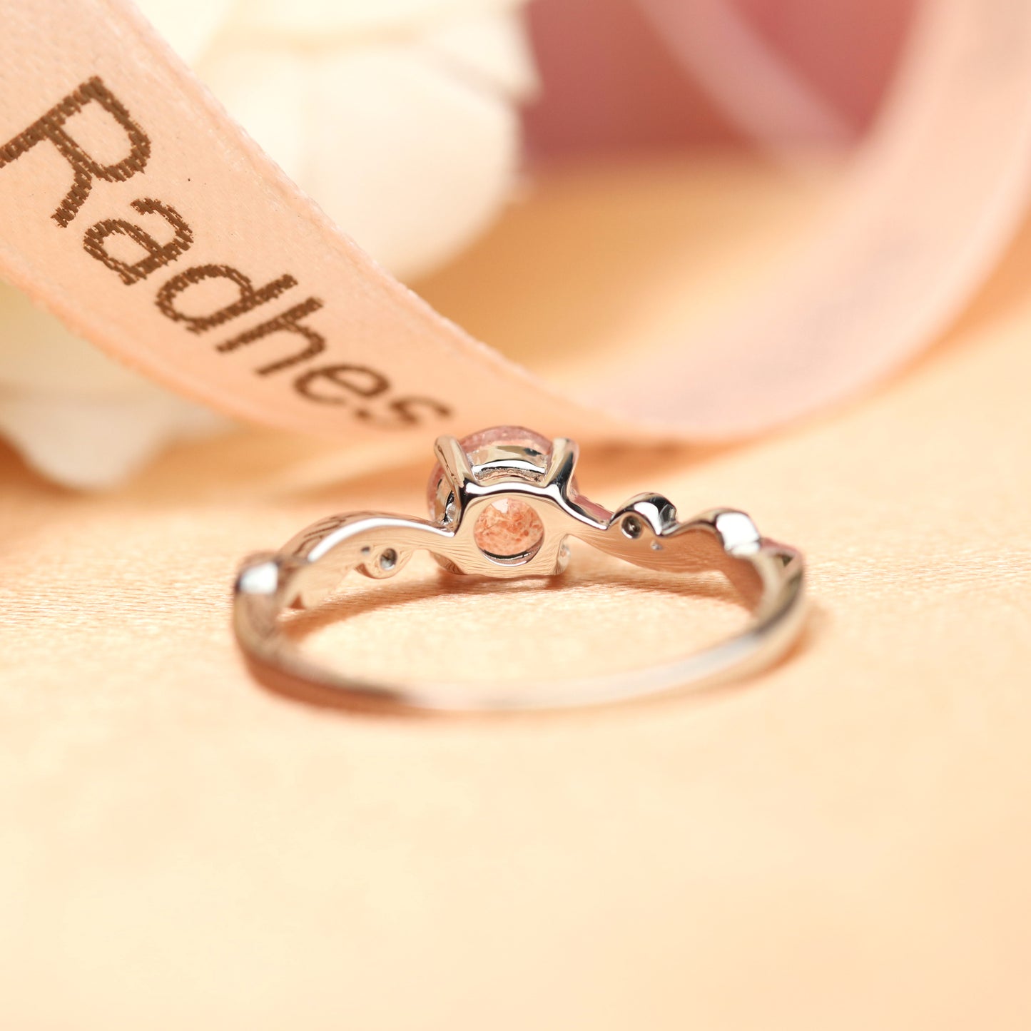 Milgrain Filigree 1.15 carat Round Cut Red Strawberry Quartz and Diamond Vintage Ring for Girls in White Gold