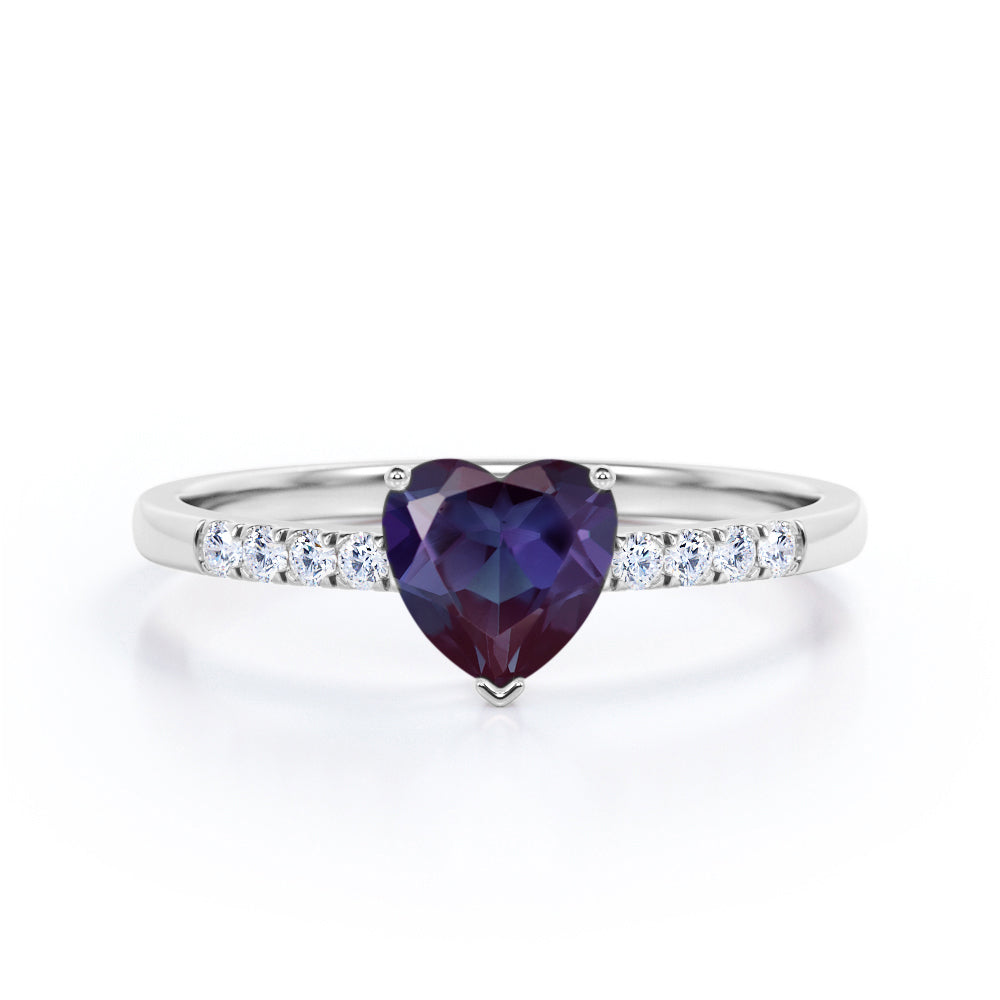 Romantic Pave 1.2 carat Heart shaped Alexandrite and diamond art deco inspired engagement ring in Black gold