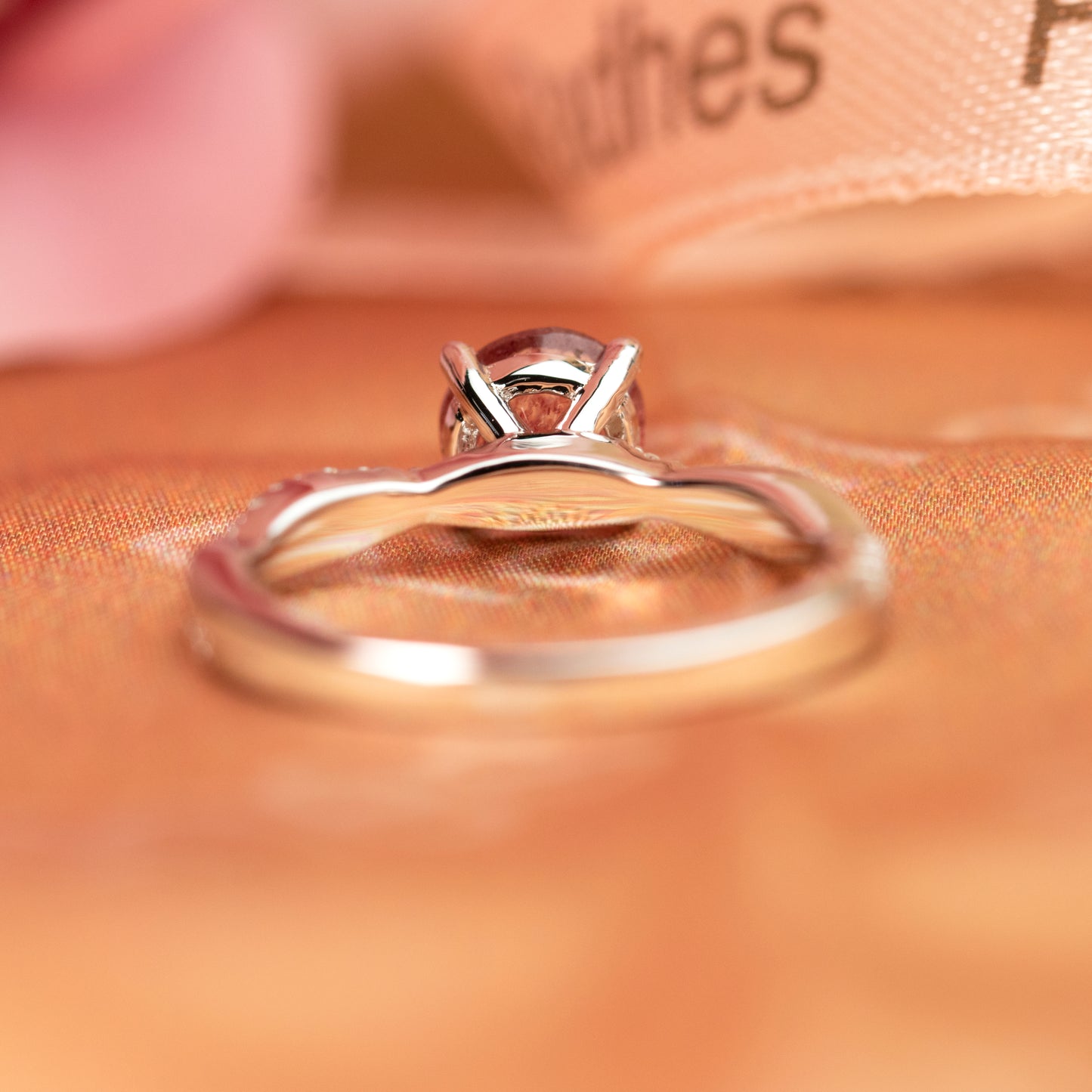 1.25 carat Round Cut Red Strawberry Quartz and Diamond Semi-pave Twisted Shank Solitaire Ring for Women in White Gold