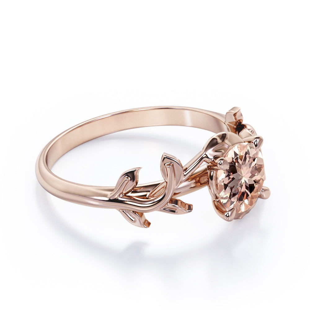 Floral patterns inspired 1 carat Round cut Morganite claw prong setting-solitaire engagement ring in Rose gold
