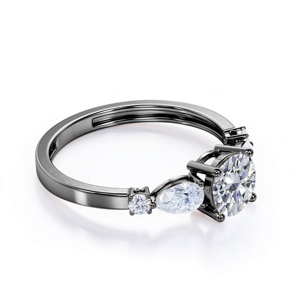 Classic art deco 1.15 carat Round cut Moissanite and diamond 4 prong engagement ring in Black gold