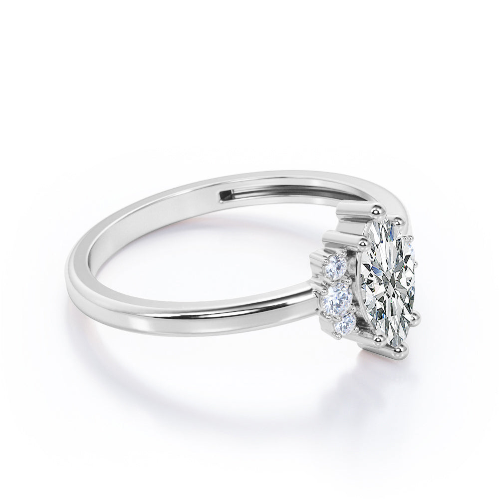 Butterfly style 1.1 carat Moissanite and diamonds art deco marquise engagement ring in White gold