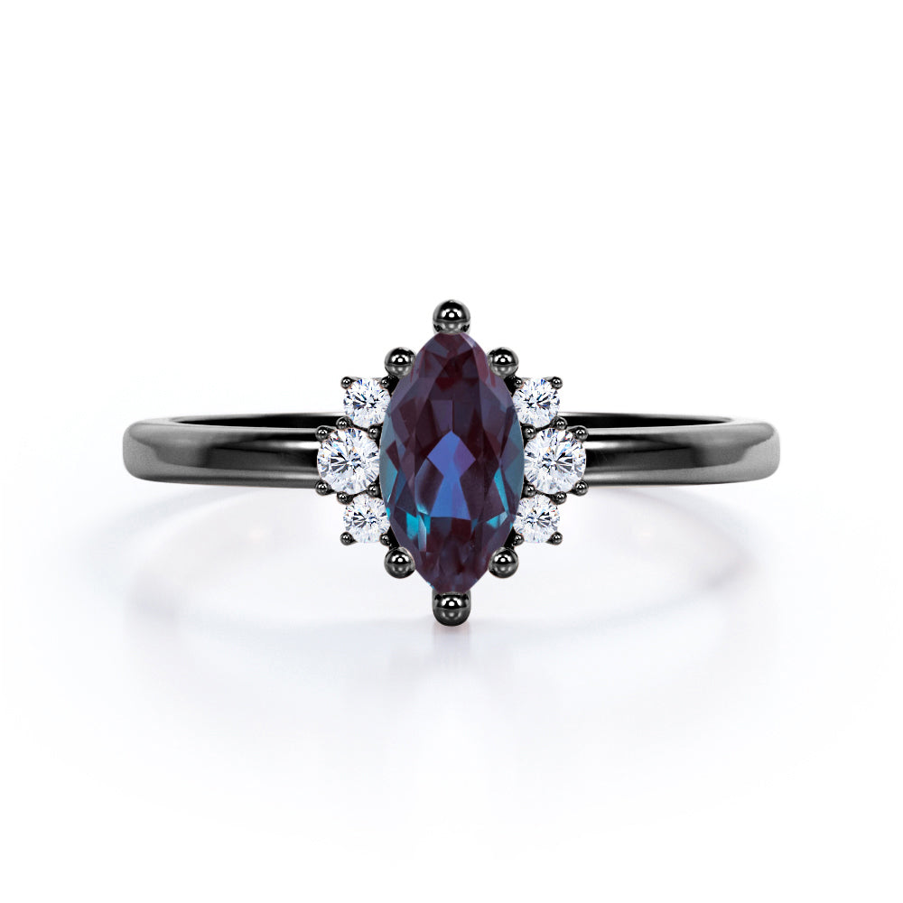 Unique 1.1 carat Marquise shaped Synthetic Alexandrite and diamond
