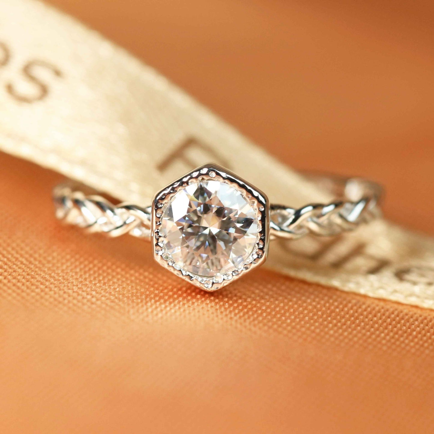 1 carat Round Cut Moissanite Solitaire Bezel Set Engagement Ring in Gold