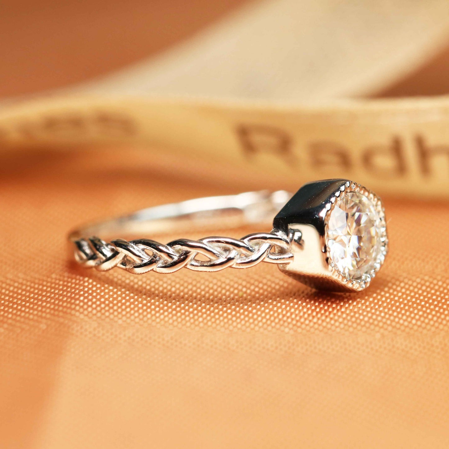 1 carat Round Cut Moissanite Solitaire Bezel Set Engagement Ring in Gold