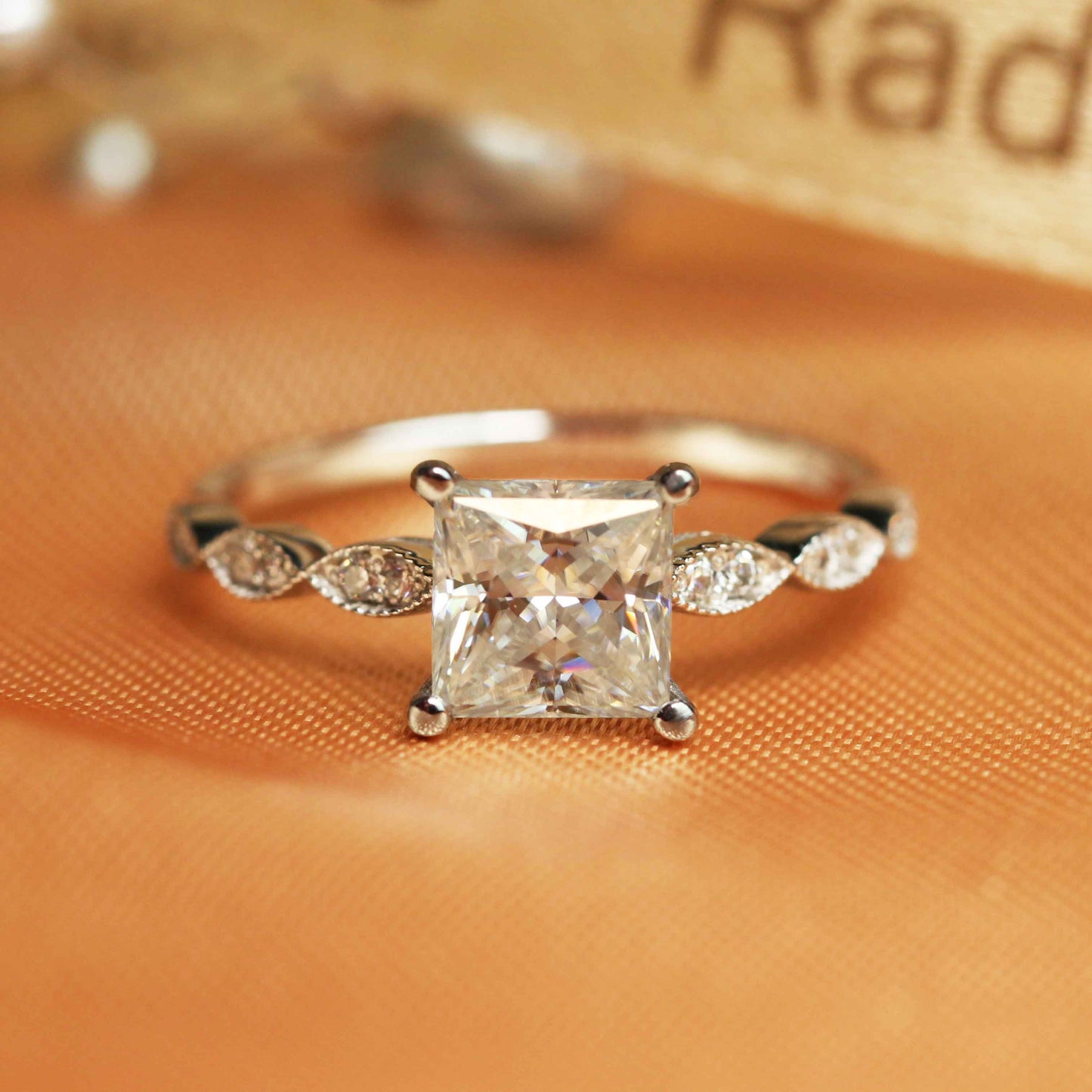 Artdeco Vintage 1.1 carat square princess cut Moissanite Engagement Ring in White Gold