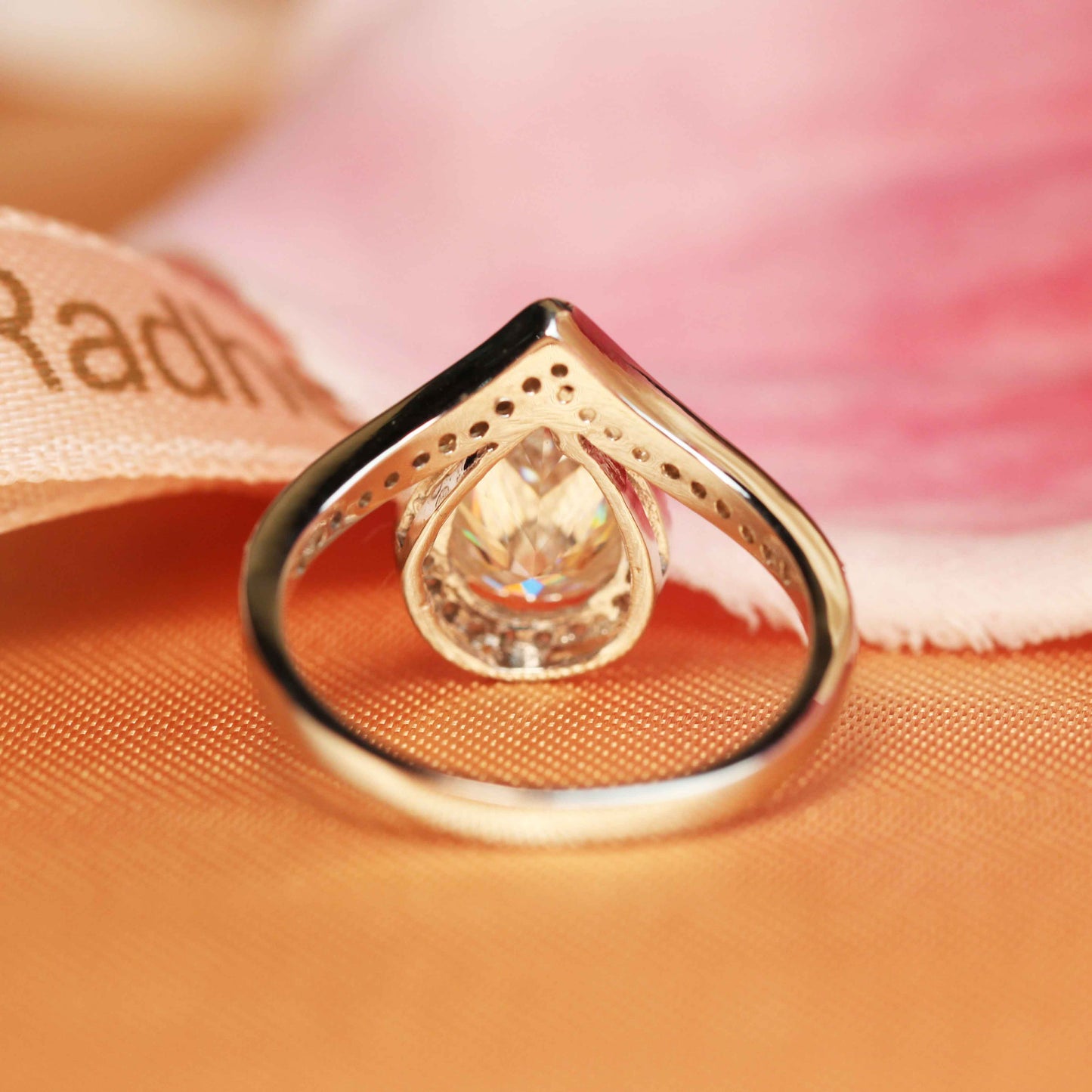 Half Halo 1.5 carat pear shape Moissanite Engagement Ring in Gold