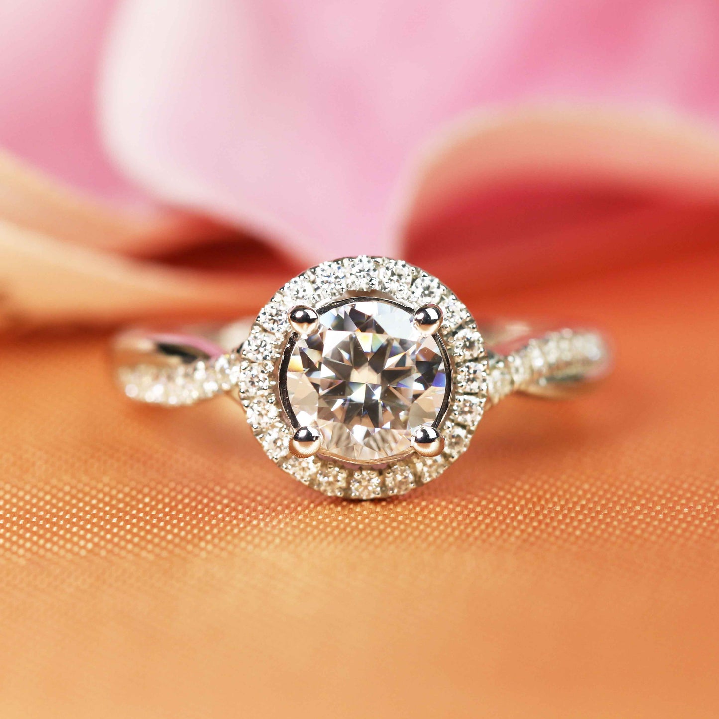 Unique 1.4 carat Round cut Moissanite Engagement Ring in Gold