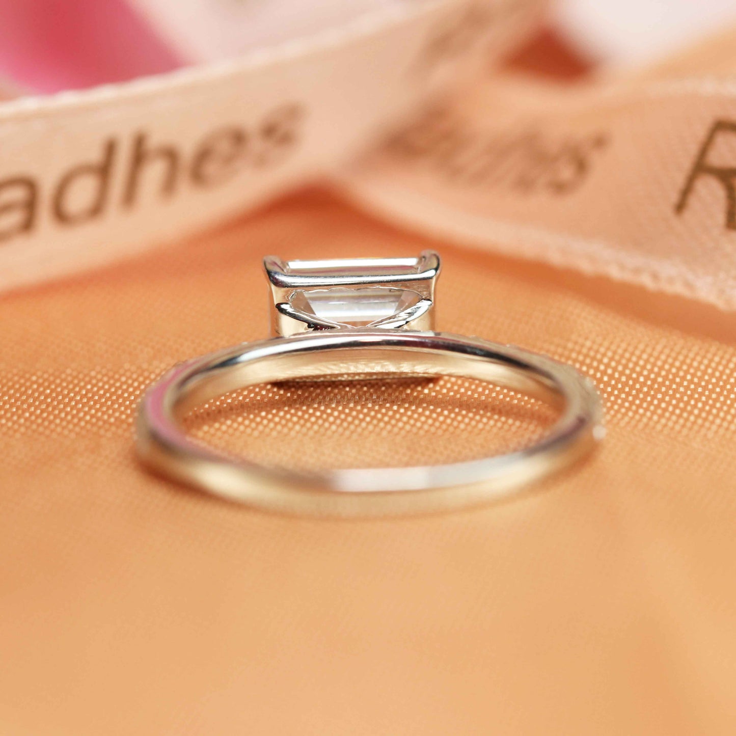 East West Setting 1.15 carat Emerald Cut Moissanite Modern Wedding Ring for Women in Gold