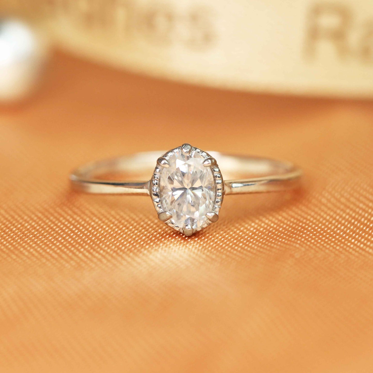 Solitaire bezel set 1 carat oval cut Moissanite vintage Engagement Ring in Gold