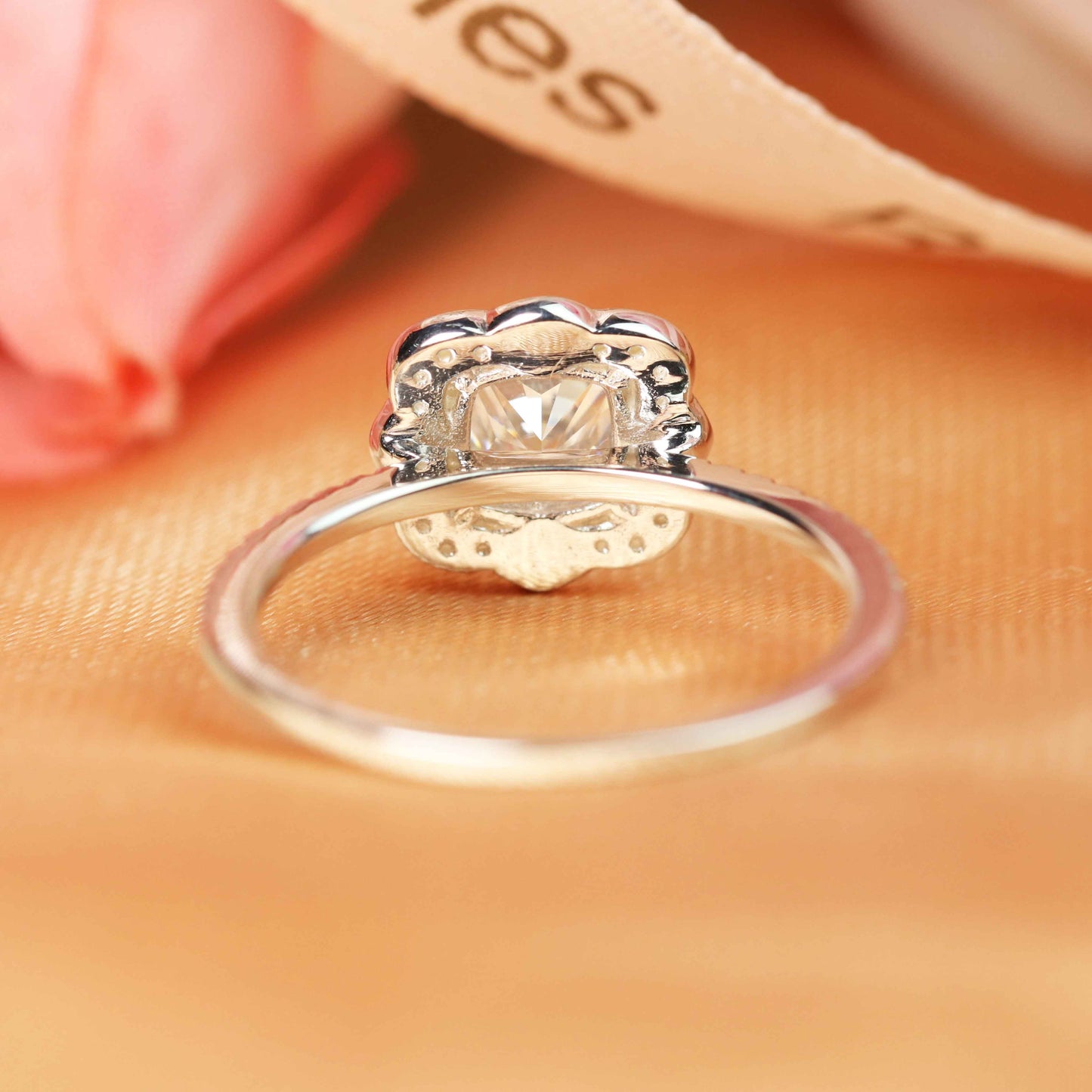 Vintage 1.40 carat Cushion Cut Antique Halo Moissanite Engagement Ring in Gold