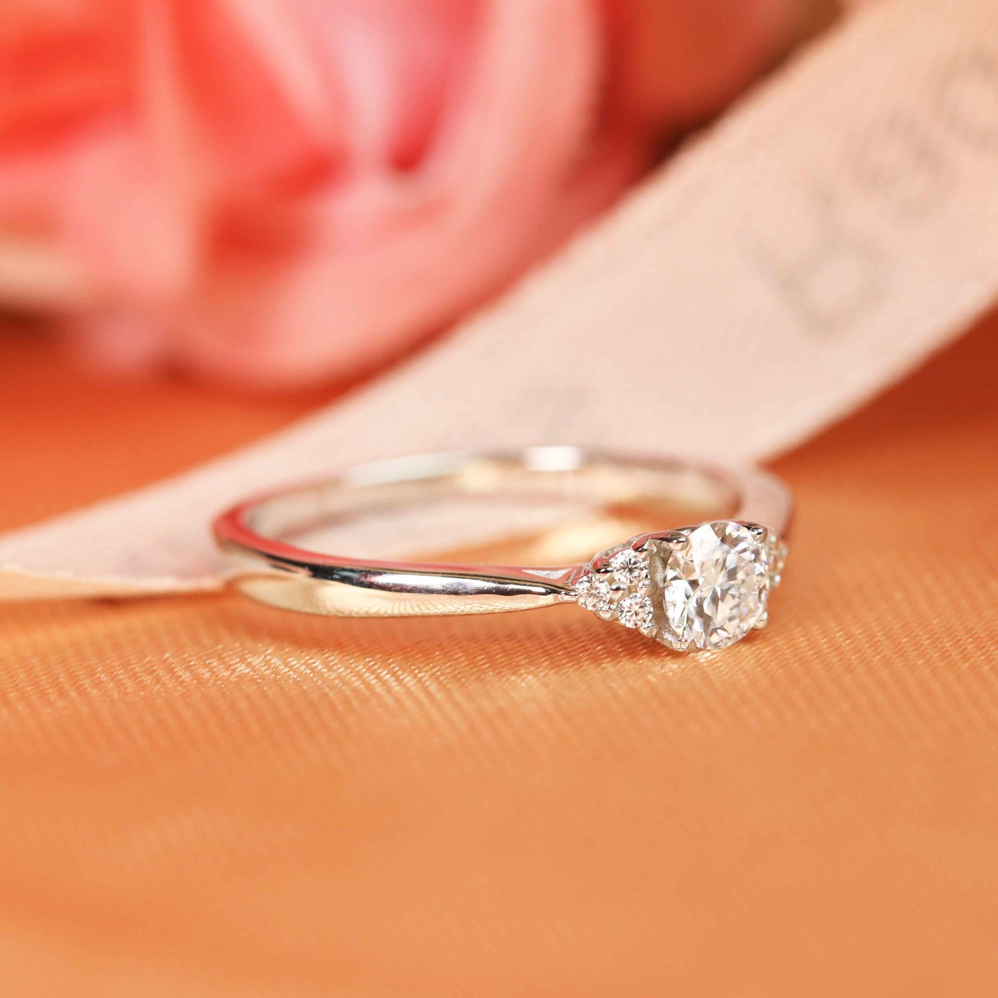 7 stone Unique 1.1 carat Round Cut Moissanite Engagement Ring in Gold