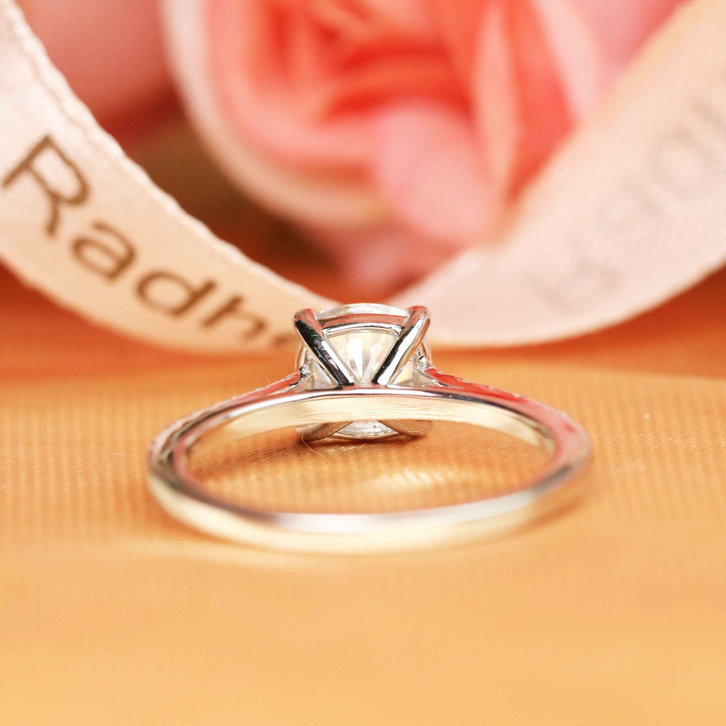 Vintage 1.1 carat cushion cut Moissanite Engagement Ring in White Gold
