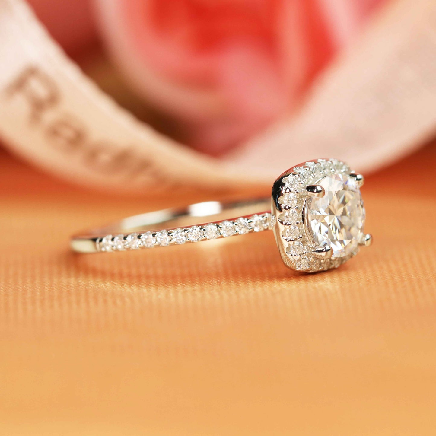 Bestselling 1.45 carat Round cut Moissanite Halo Engagement Ring in Gold