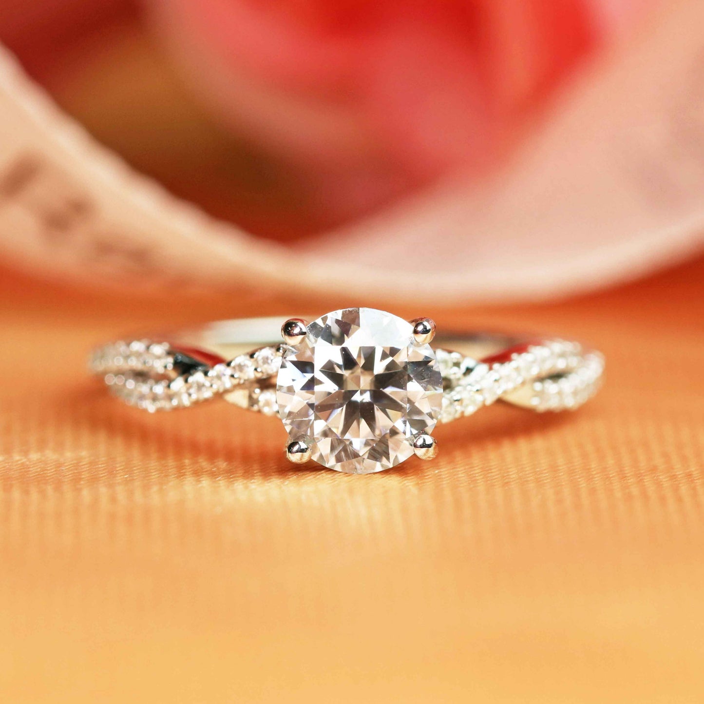 Vintage Infinity 1.25 carat round cut Moissanite Engagement Ring in Gold