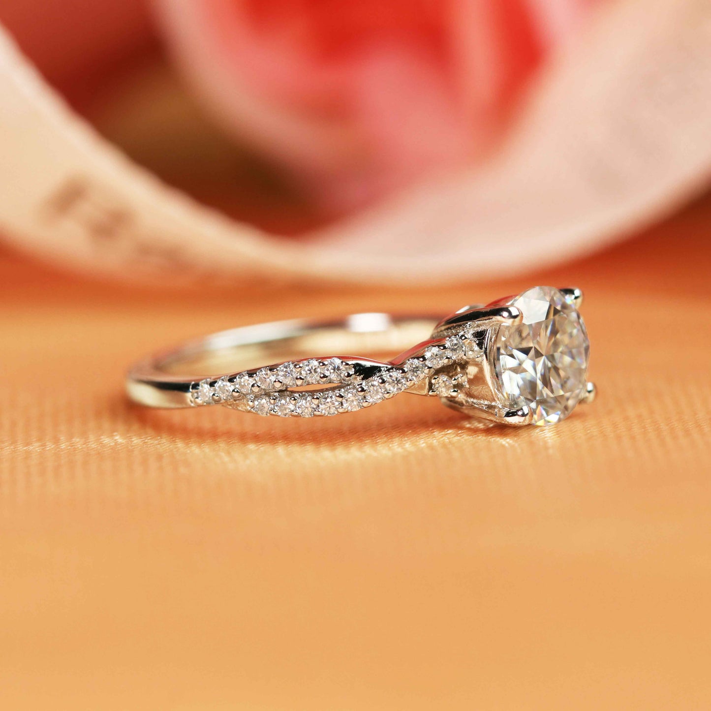 Vintage Infinity 1.25 carat round cut Moissanite Engagement Ring in Gold