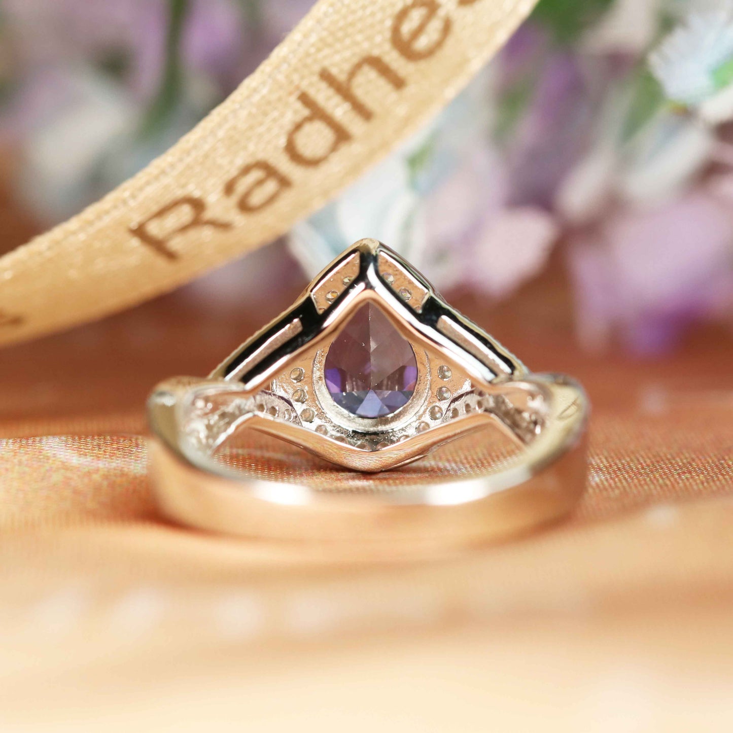 Imposing 1.5 carat Pear Shaped Alexandrite Diamond Pave Twist Shank Milgrain Statement Ring in White Gold