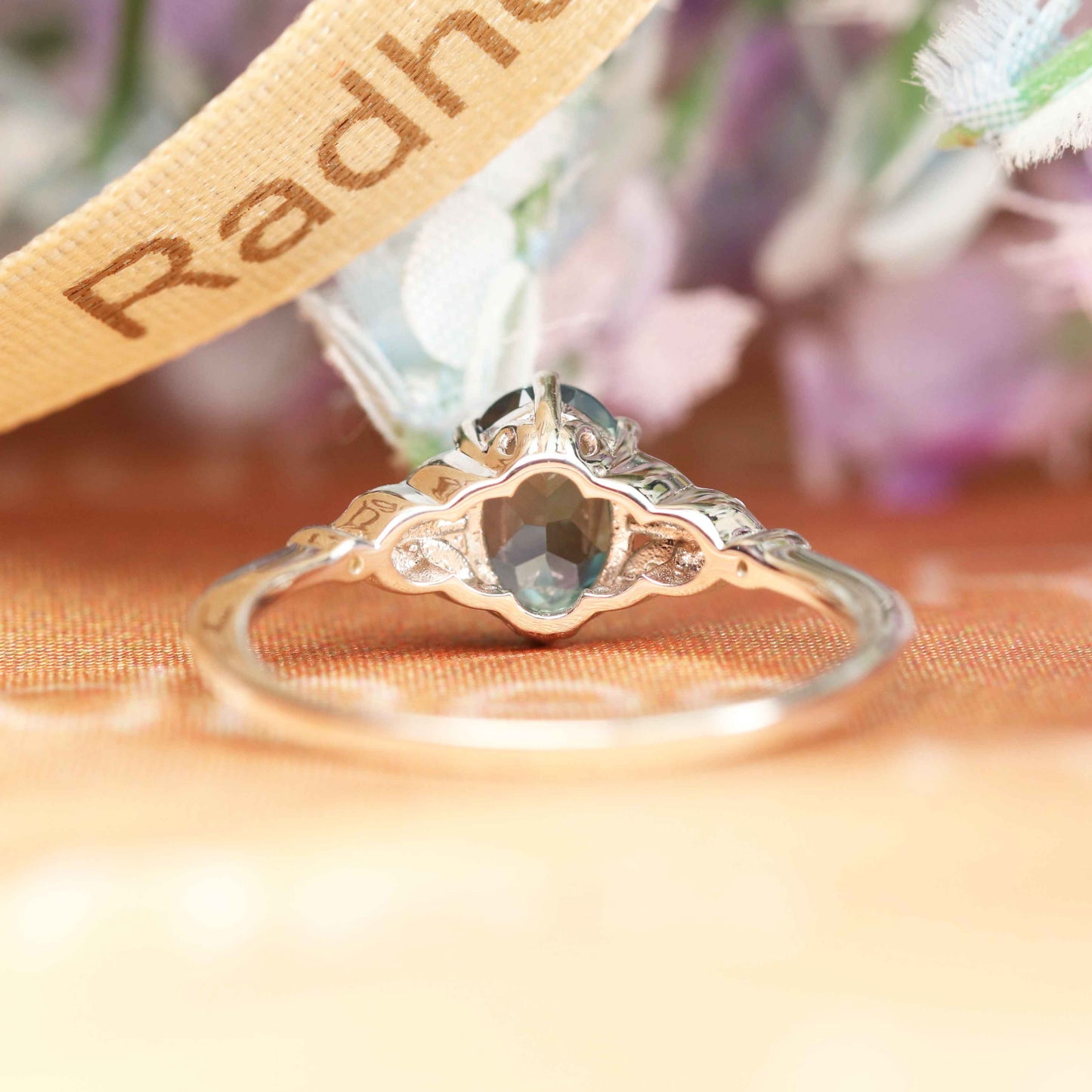 Milgrain Knife Edge 1.25 carat Oval Shaped Alexandrite and Diamond Ring for Women in White Gold