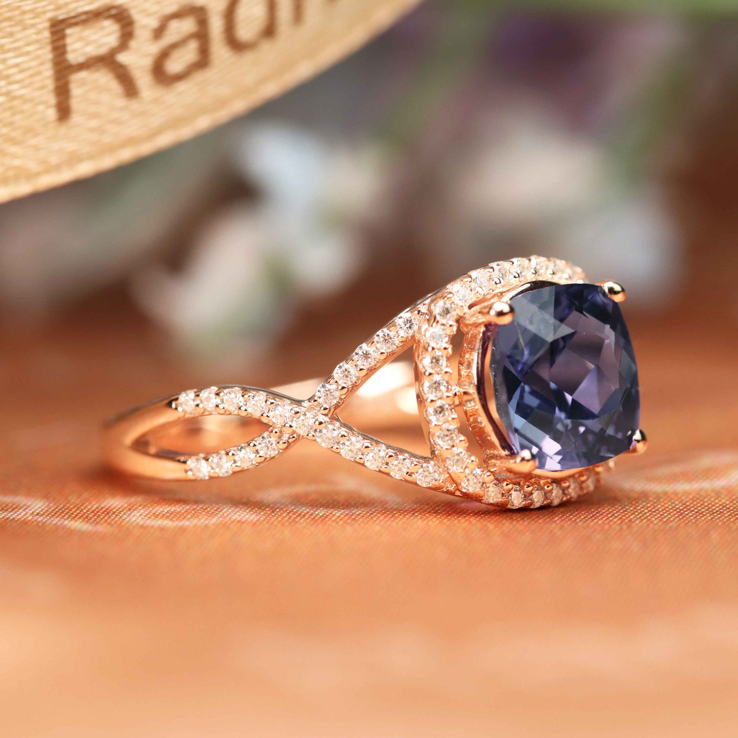 Grandiose 1.5 carat Cushion Shaped Alexandrite and Diamond Twist Split Shank Gold Statement Ring