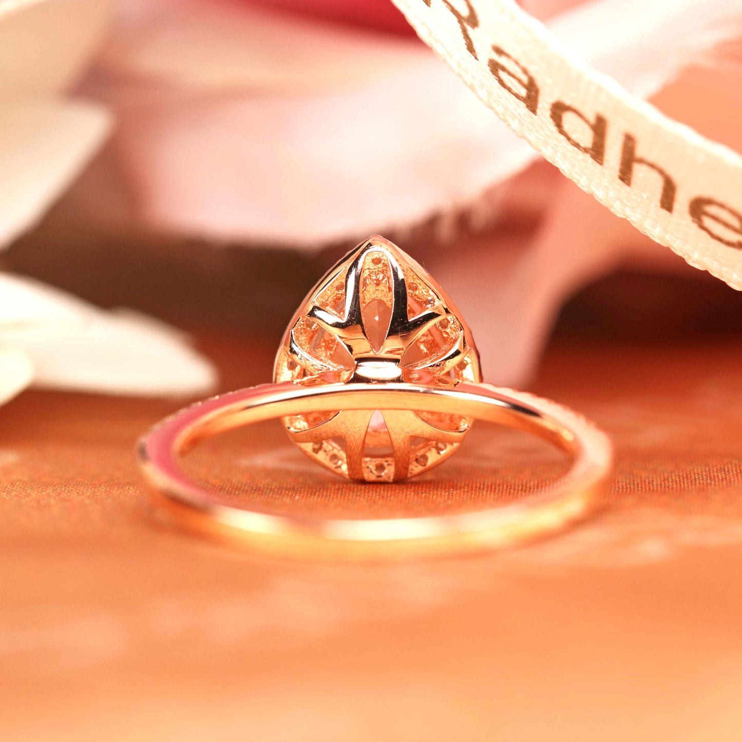 Classic 1.5 carat tear drop pear shape peach pink Morganite Engagement Ring for Women In Rose Gold