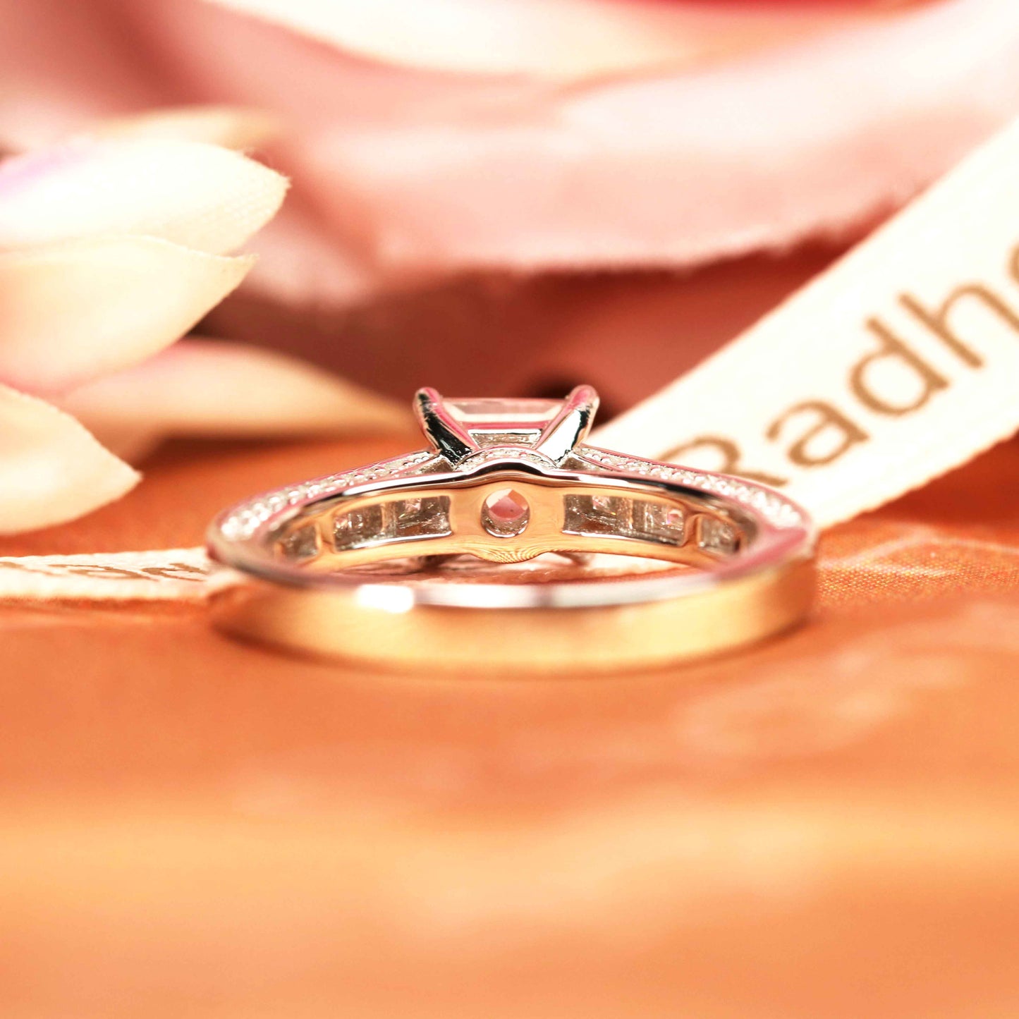 Antique 1.25 carat Princess Cut Peach Pink Morganite Channel Set Engagement Ring in White Gold