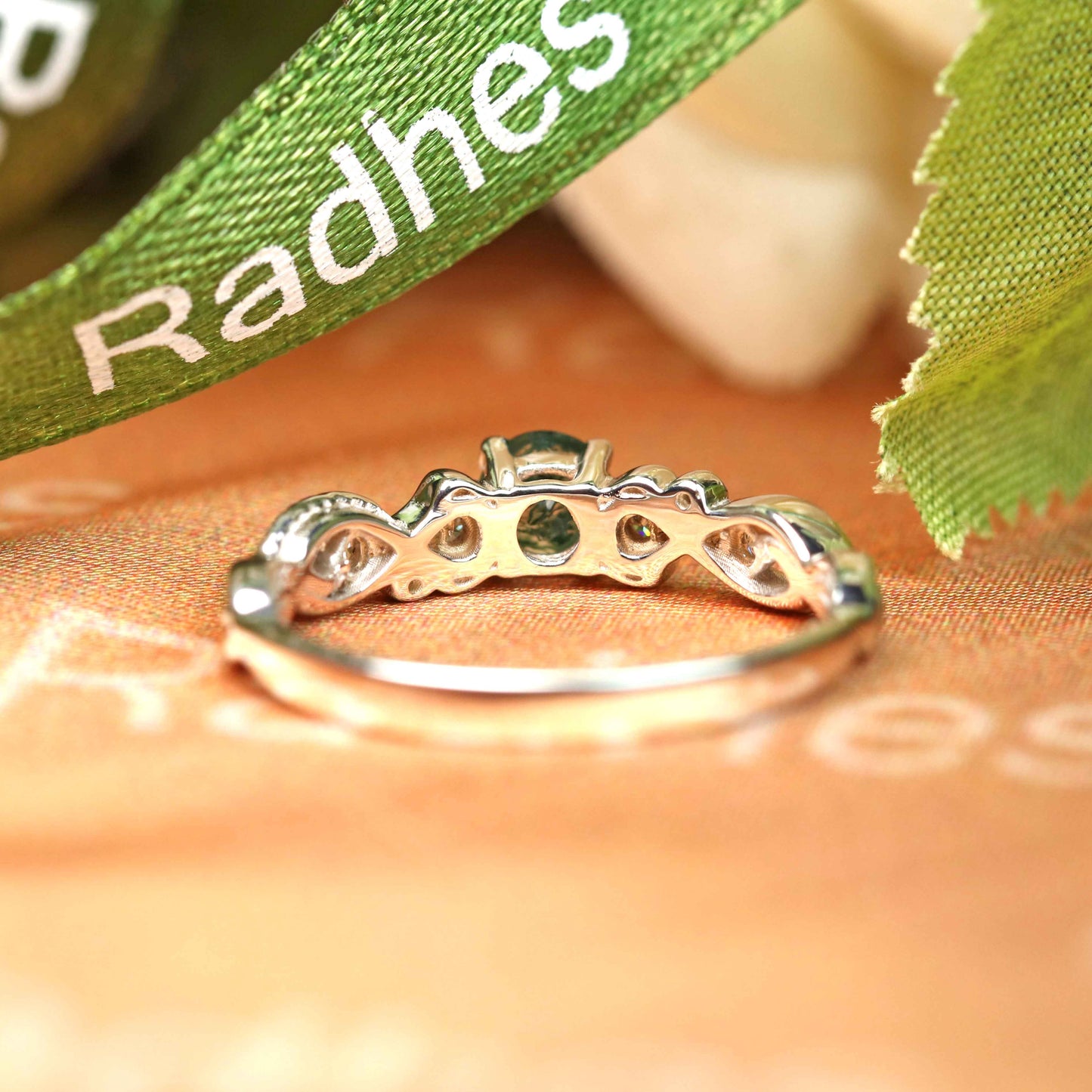 Delicate 0.6 carat Round Cut Moss Green Agate and Diamond Accent Vintage Filigree Promise Ring in White Gold