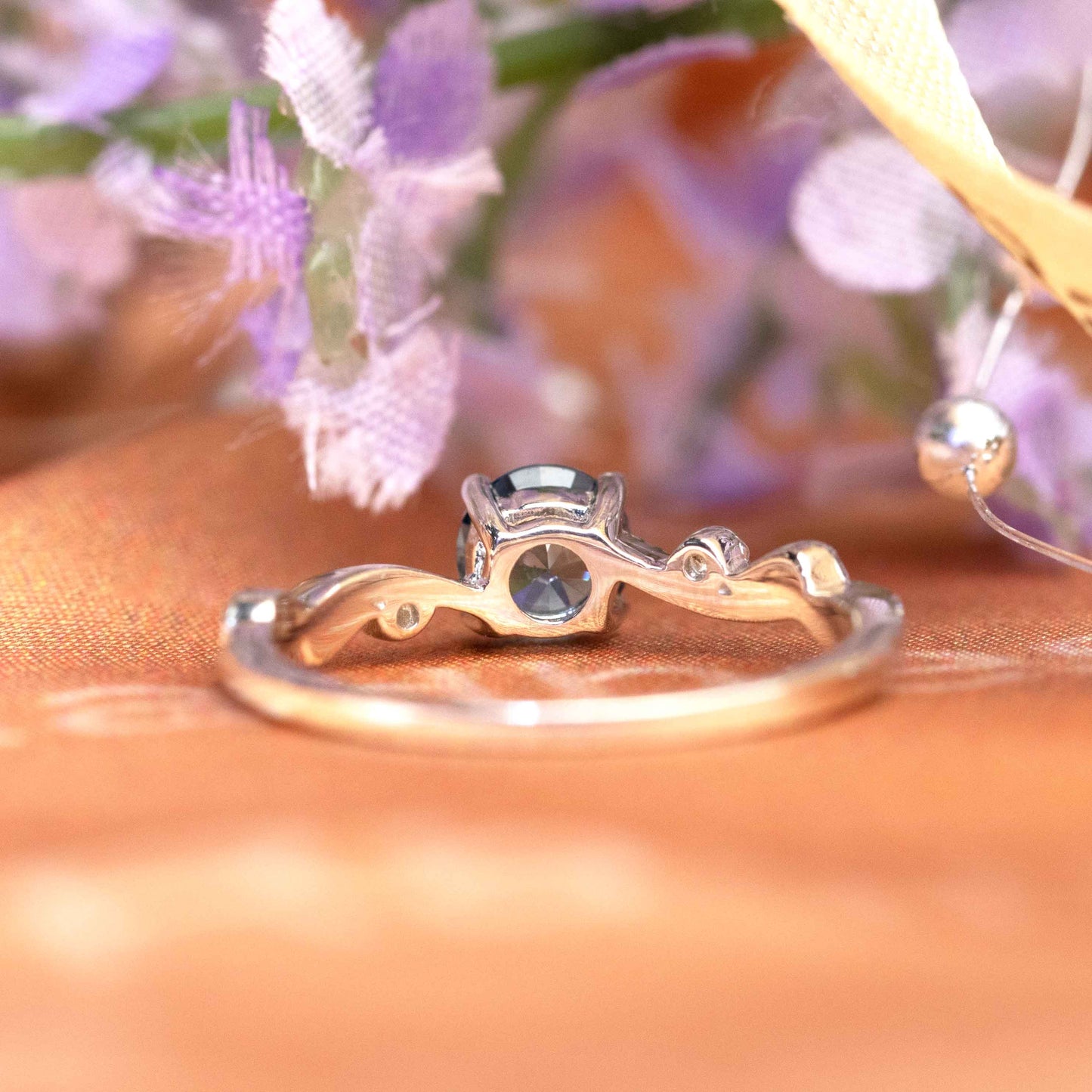 Dainty Vine 1.2 carat Round Cut Alexandrite Diamond Milgrain Anniversary Ring in White Gold