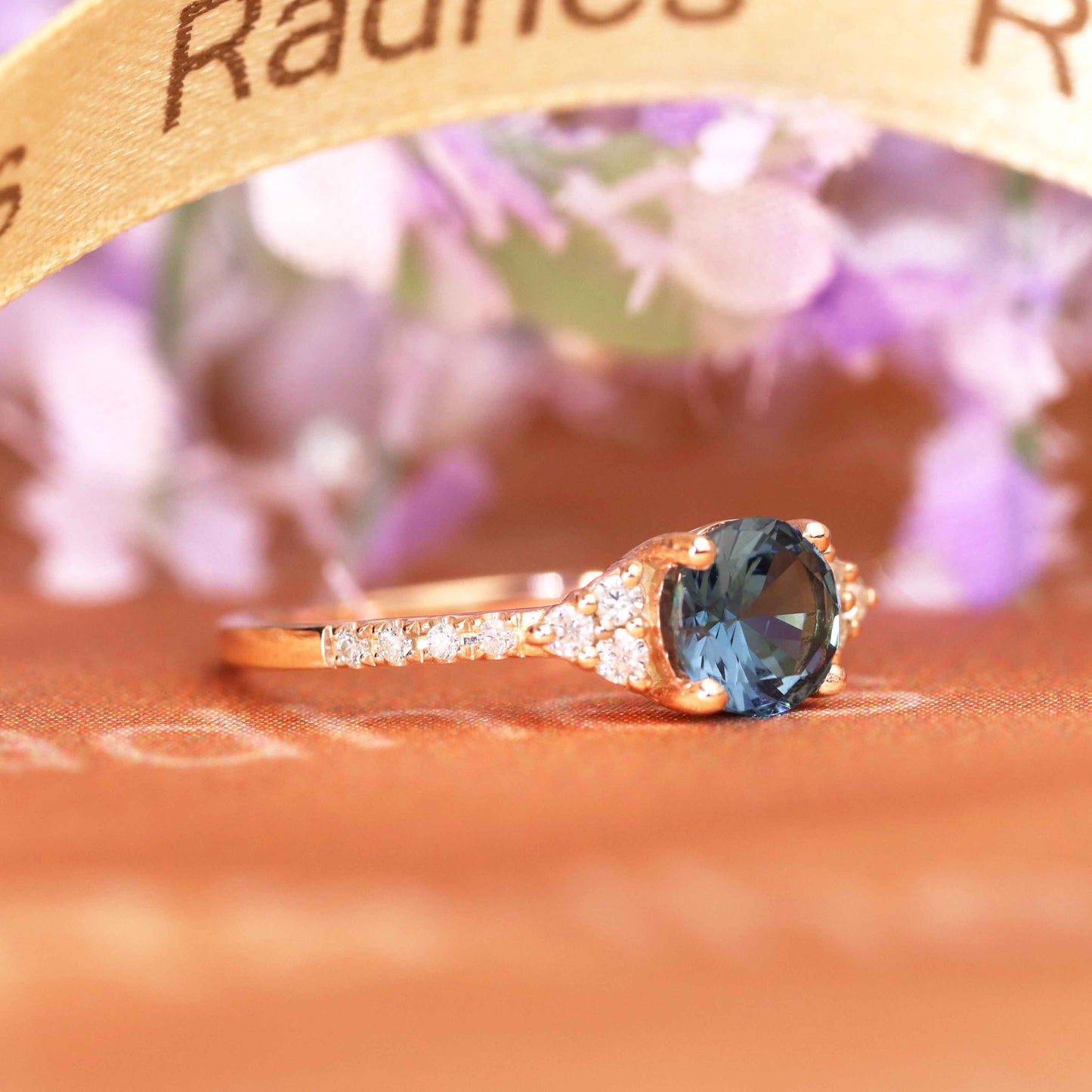 Simple 1.3 carat Round Cut Alexandrite Diamond Accent 7 Stone Ring for Women in Rose Gold