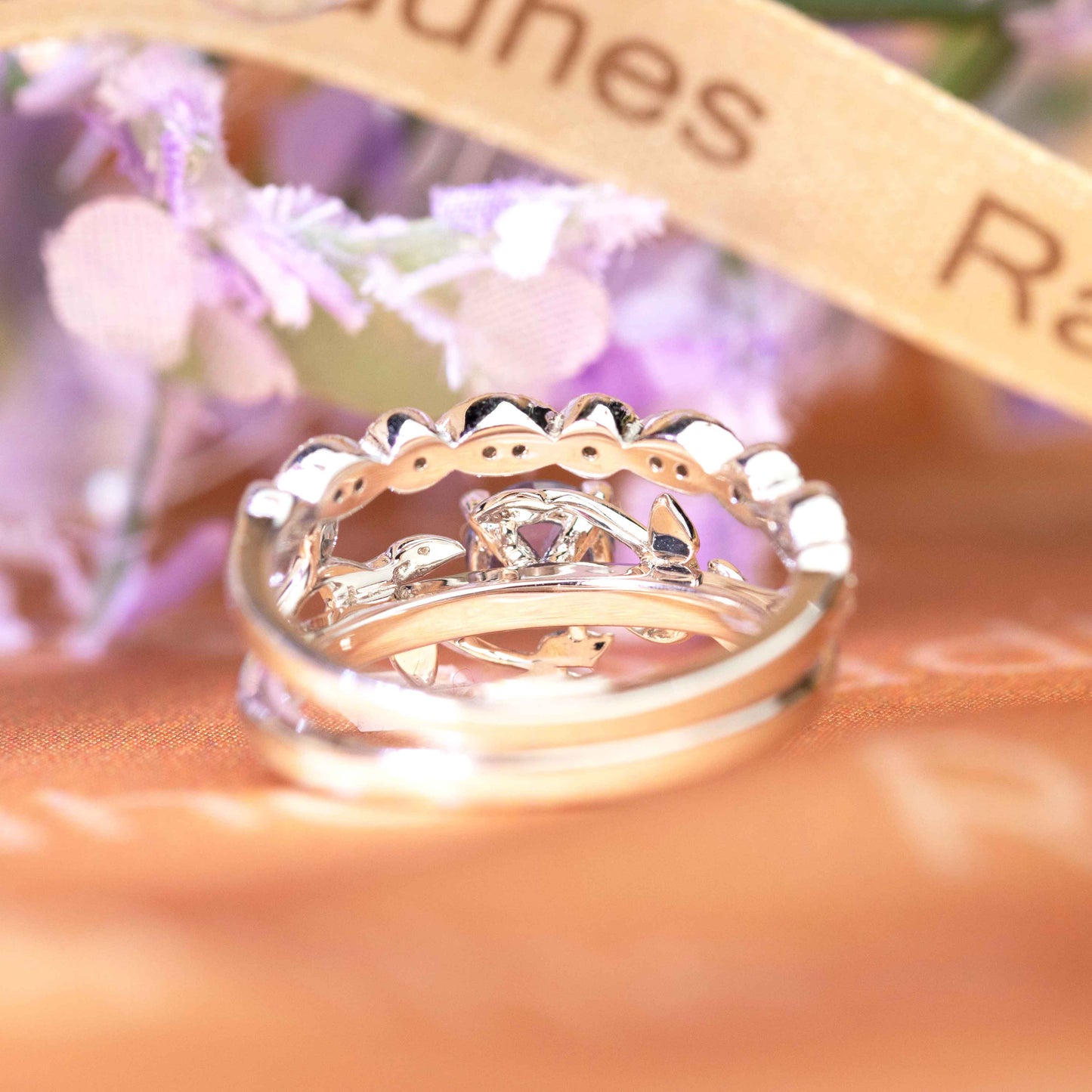 1.25 carat Alexandrite Milgrain Vine Engagement Ring Set with Diamond in White Gold