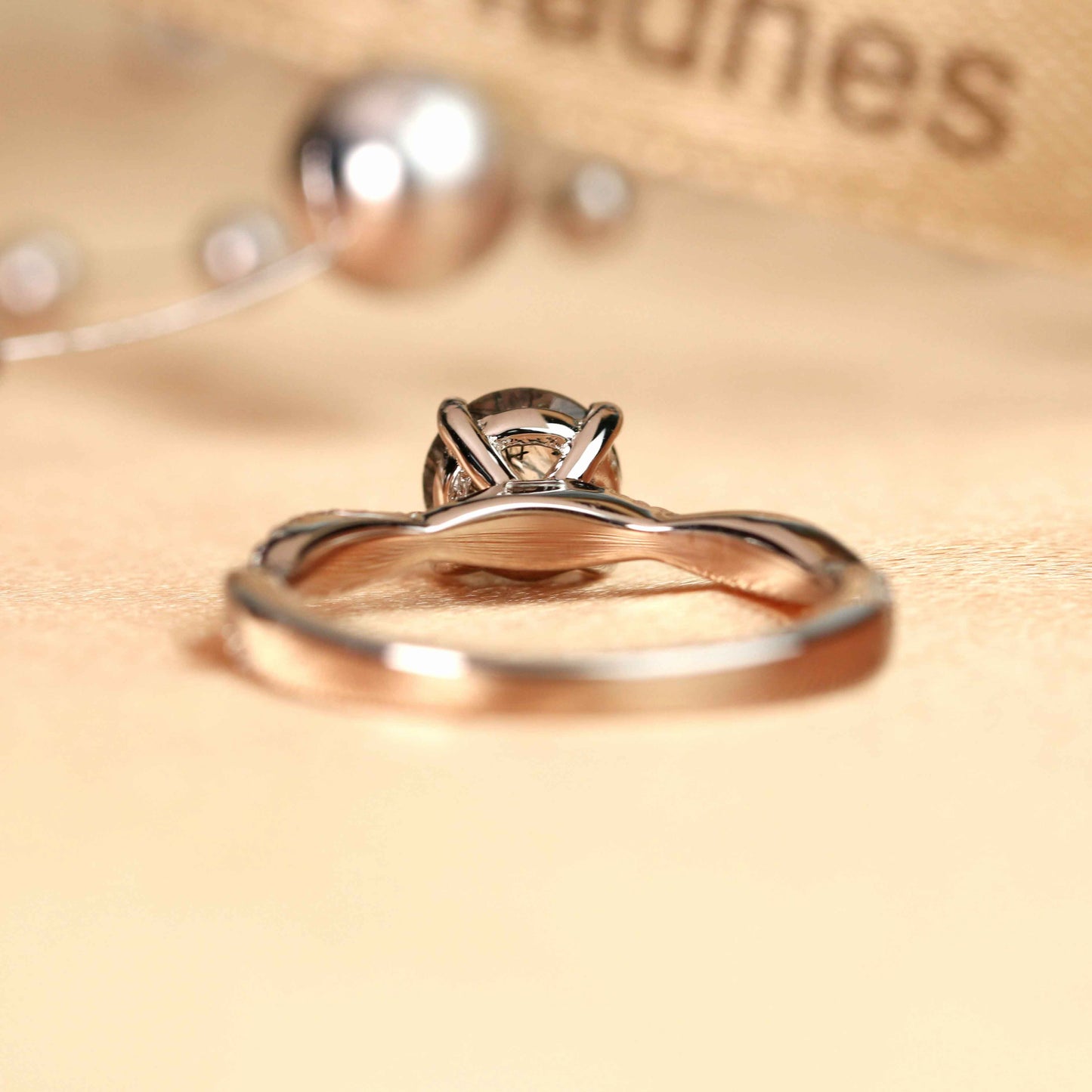 1.25 carat Round Cut Rutilated Quartz and Diamond Semi-pave Twisted Split Shank Solitaire Ring in White Gold