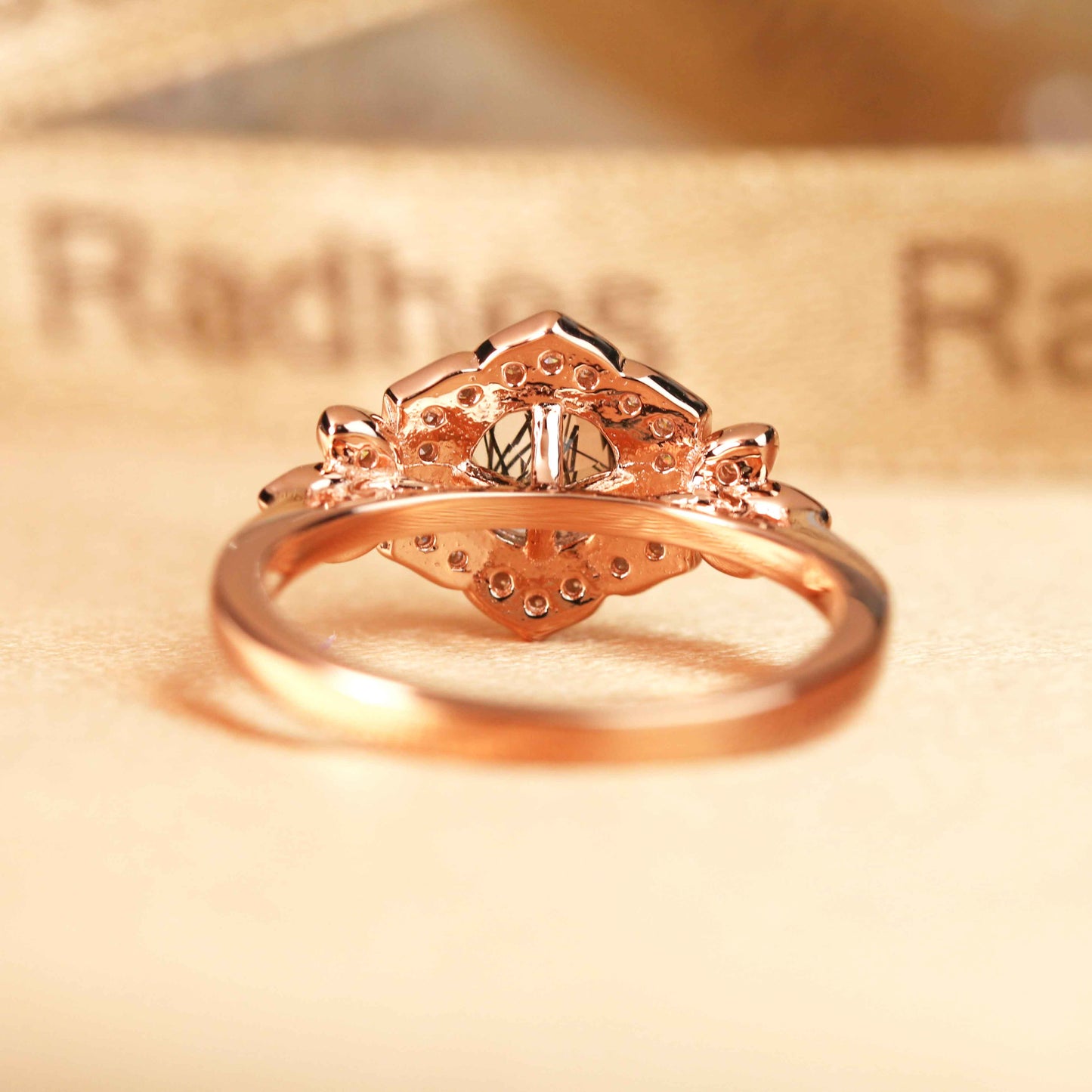 Flower Halo 1.25 carat Round Cut Rutilated Quartz and Diamond Plain Shank Ring in Rose Gold