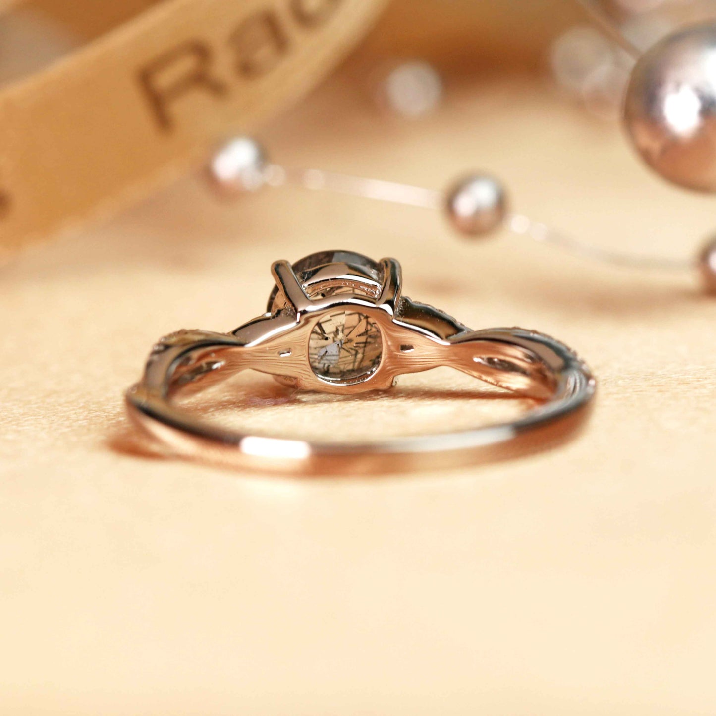 Petite 1.25 carat Round Cut Rutilated Quartz and Diamond Semi-mount Twisted Shank Wedding Ring for Women in White Gold