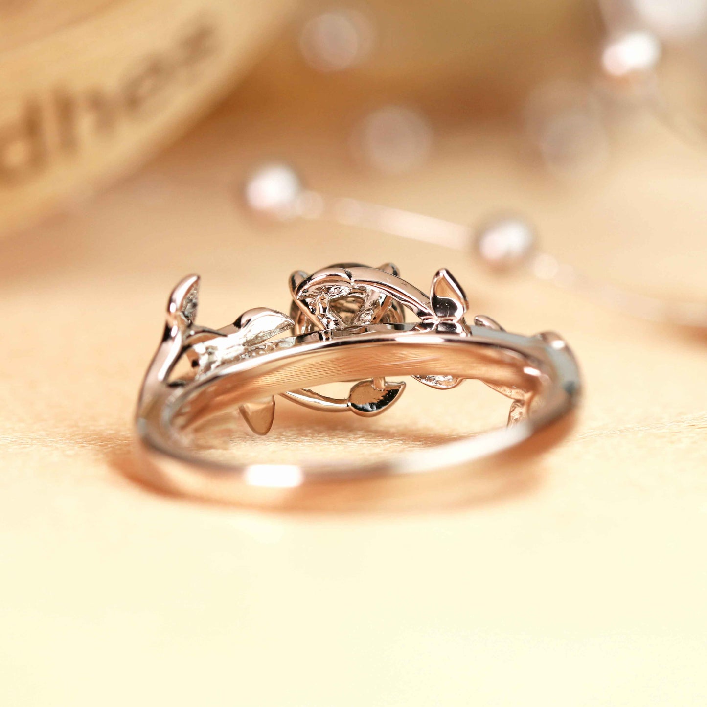 Dainty Vine 1 carat Round Cut Rutilated Quartz Solitaire Ring for Women in White Gold