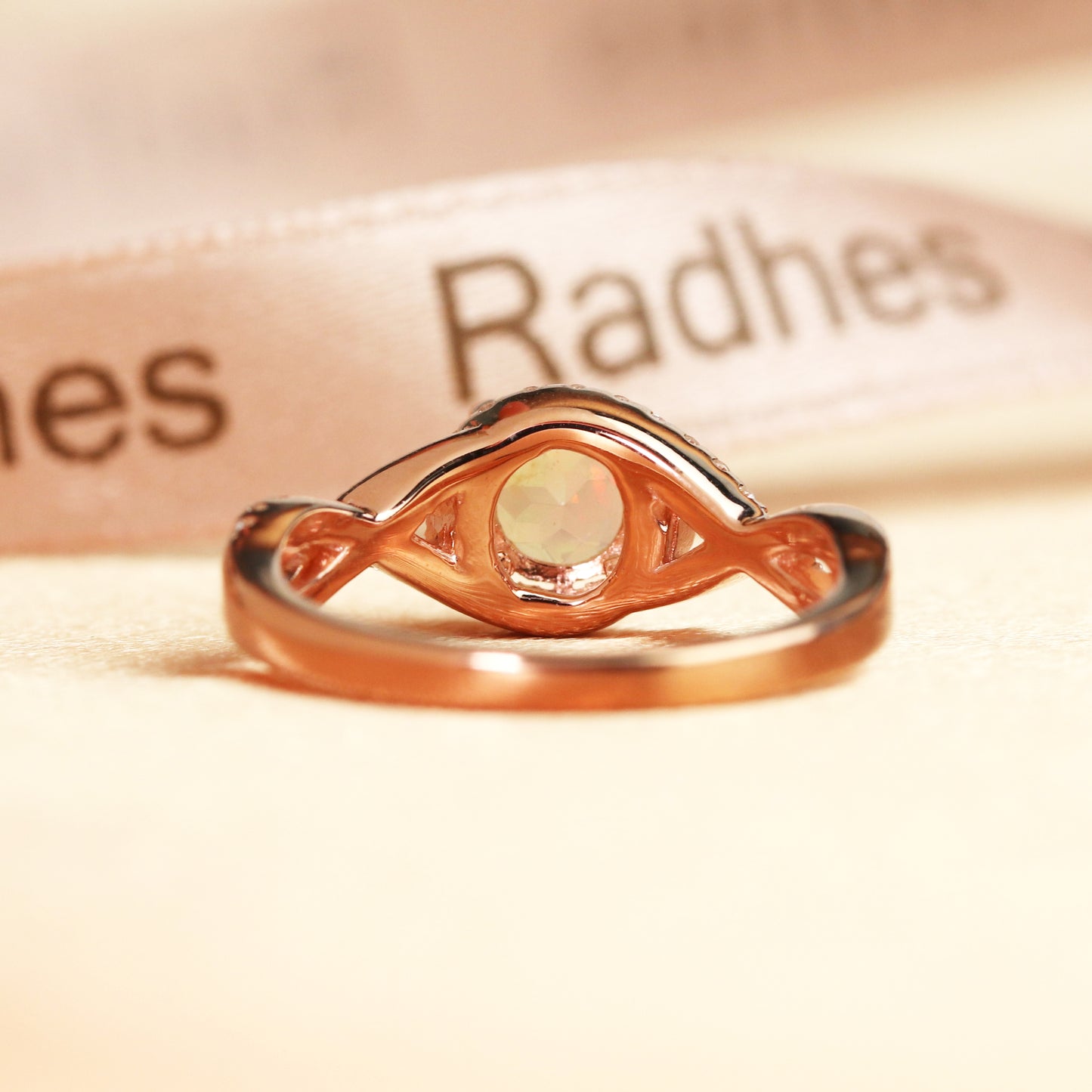 Swirl Halo 1.25 Carat Round Shaped Fire Opal and Diamond Solitaire Promise Ring in Rose Gold