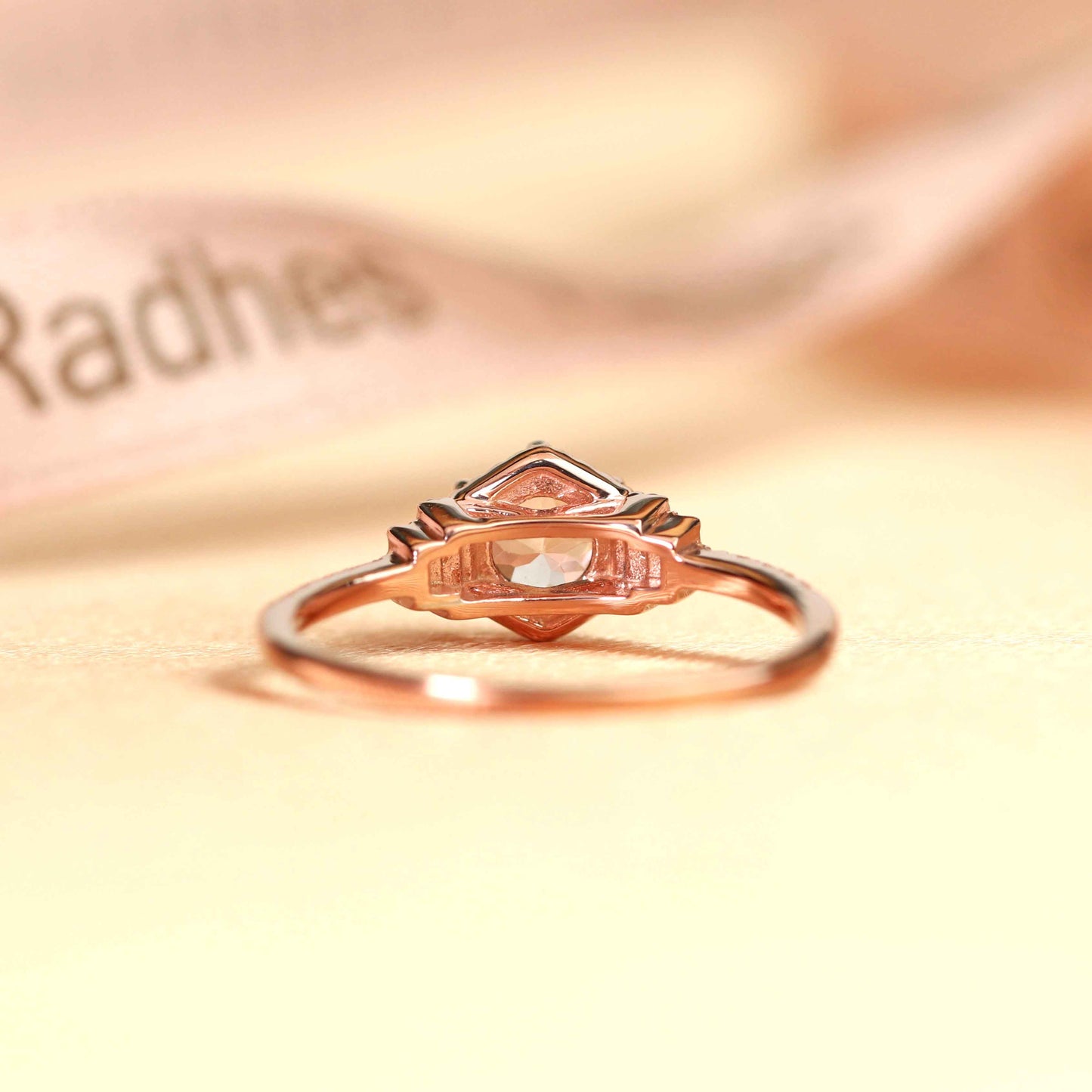 Unique 1.35 carat round cut peach pink Morganite Engagement Ring in Rose Gold