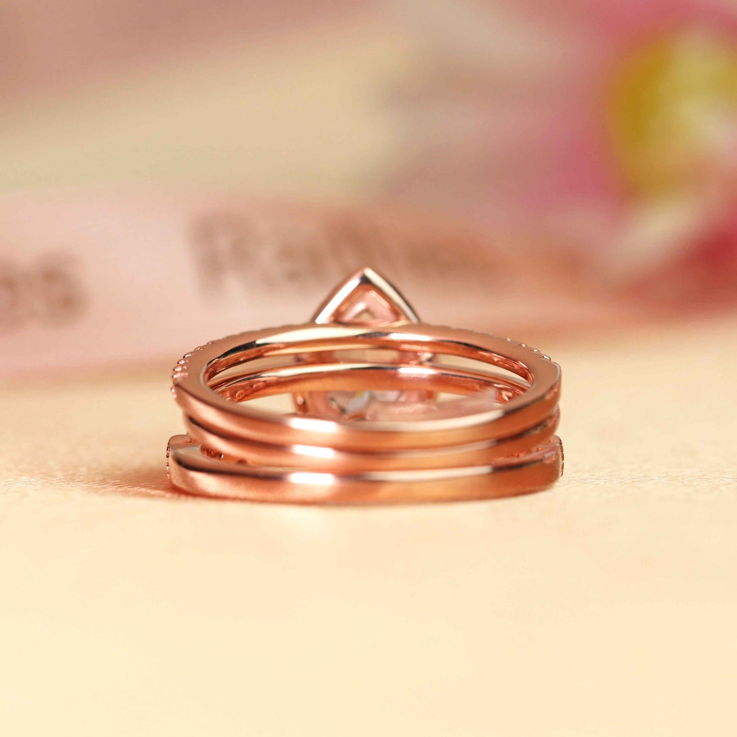 Antique Vintage 1.65 carat Pear Cut Morganite and Diamond Halo Trio Set for Women in Gold
