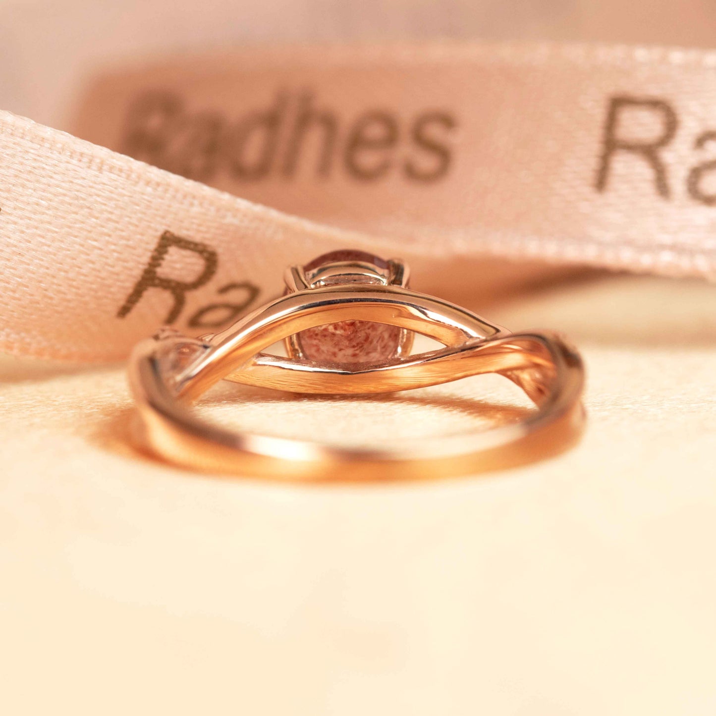 Dainty 1 carat Round Cut Strawberry Quartz and Diamond Twisted Shank Solitaire Engagement Ring for Women in Rose Gold